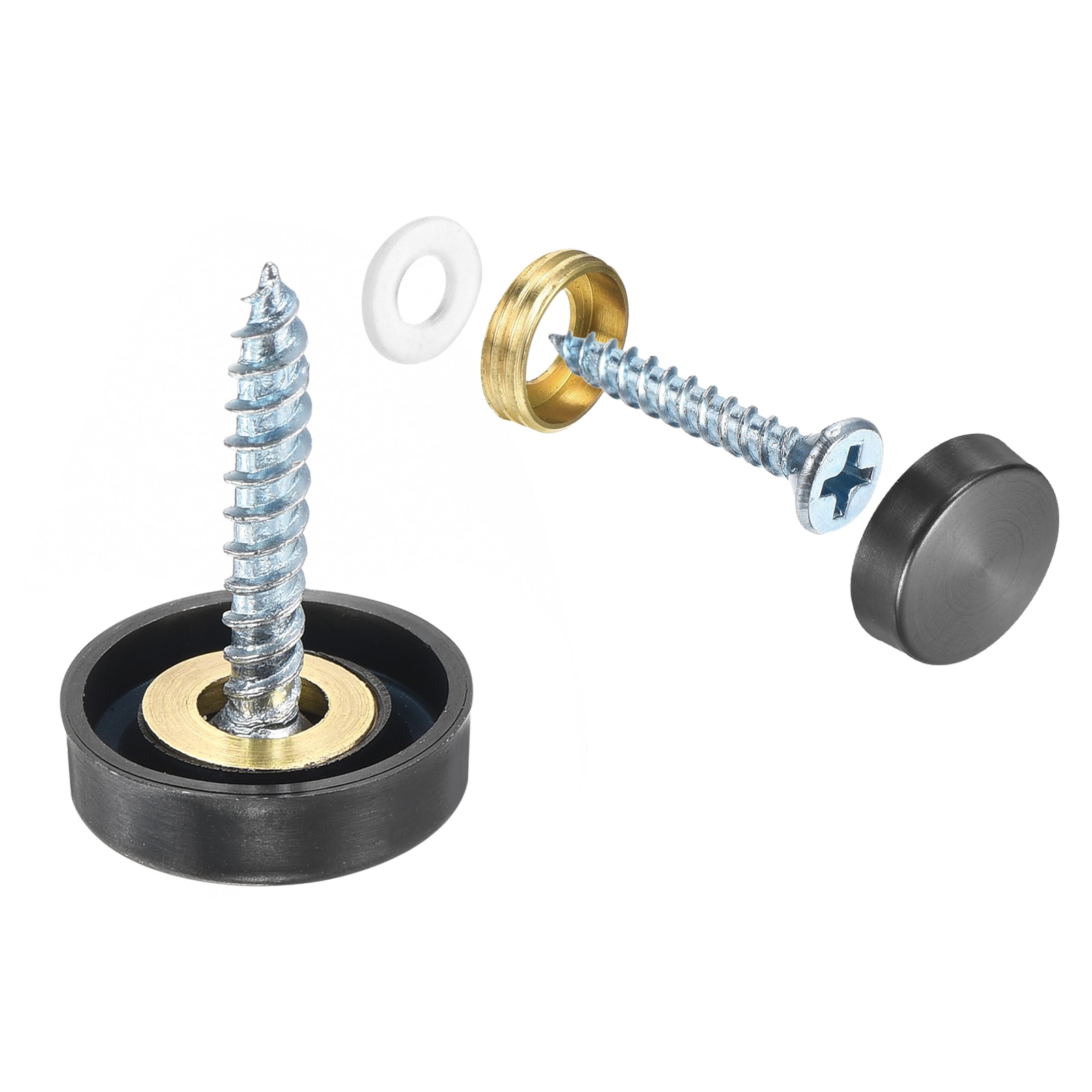 Unique Bargains 16pcs Screw Covers Caps 304 Stainless Steel Mirror Screws Decorative Caps Cover Nails Mirror Screws Fasteners for Sign Advertising Hardware Construction 16mm Diameter Black #S26090801UX4190