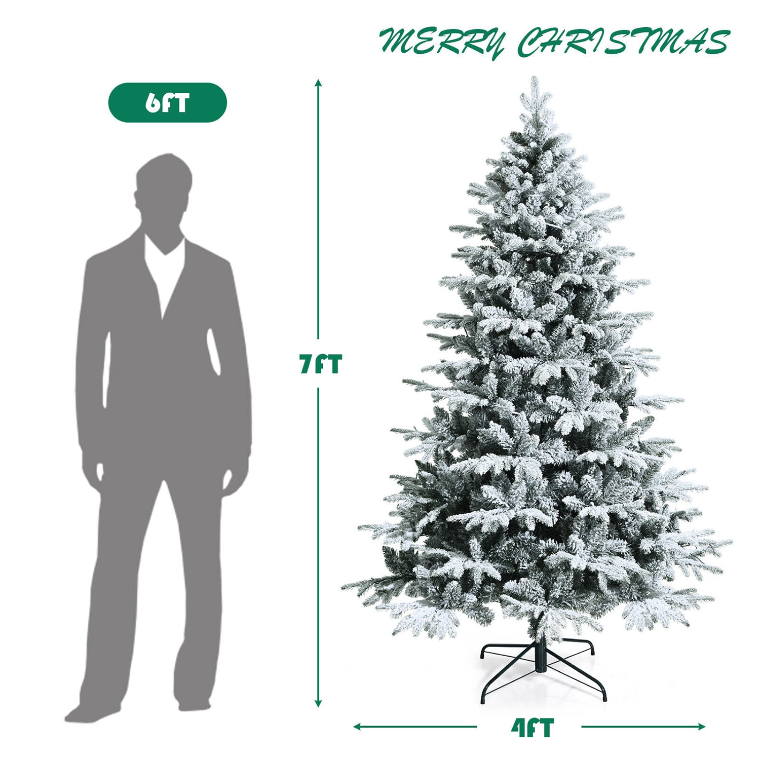 WELLFOR 7ft Prelit Flocked Artificial Christmas Tree with LED Lights