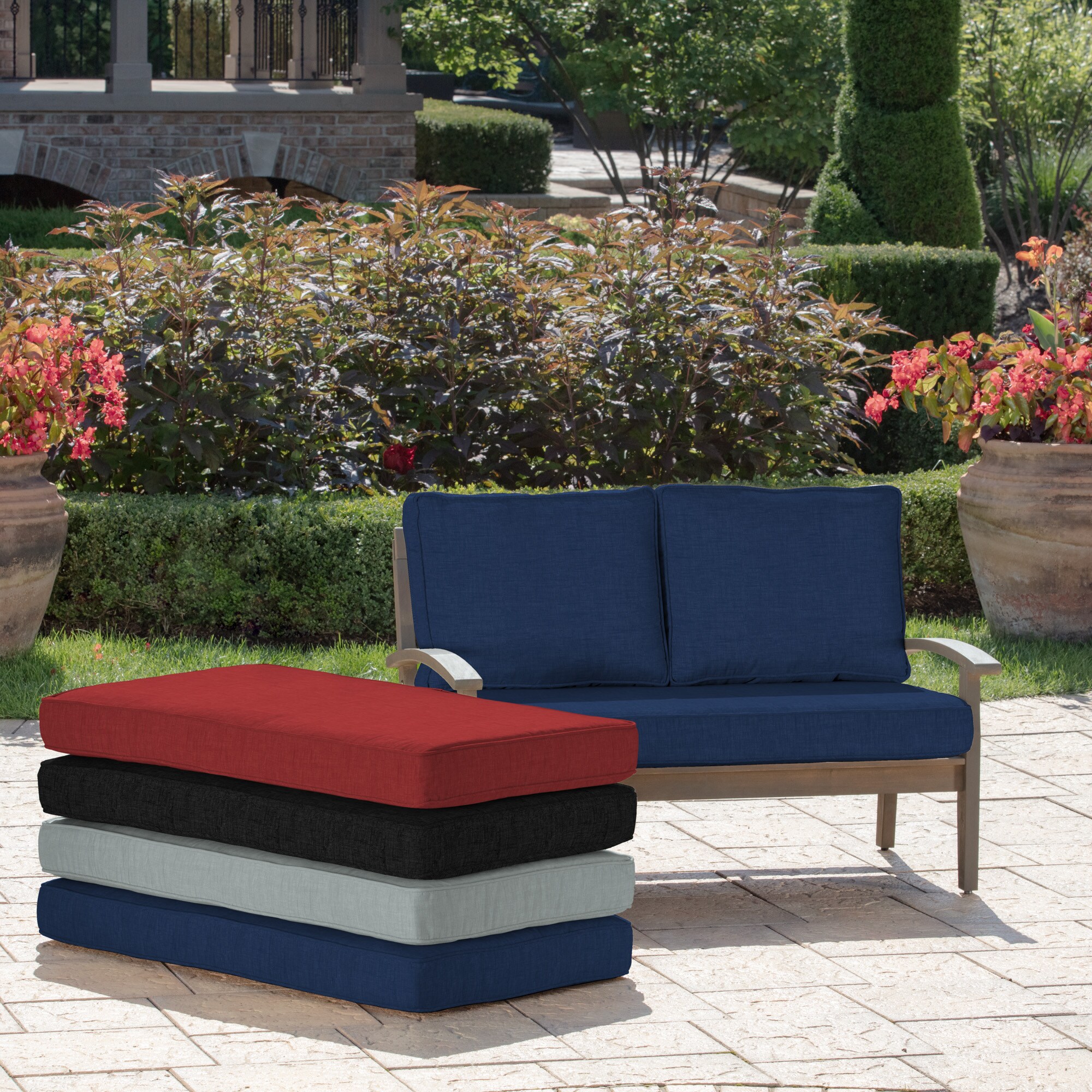 BLISSWALK Outdoor Deep Seat Cushion Set 24x24&22x24, Lounge Chair Loveseats Cushions for Patio Furniture Warm Blue