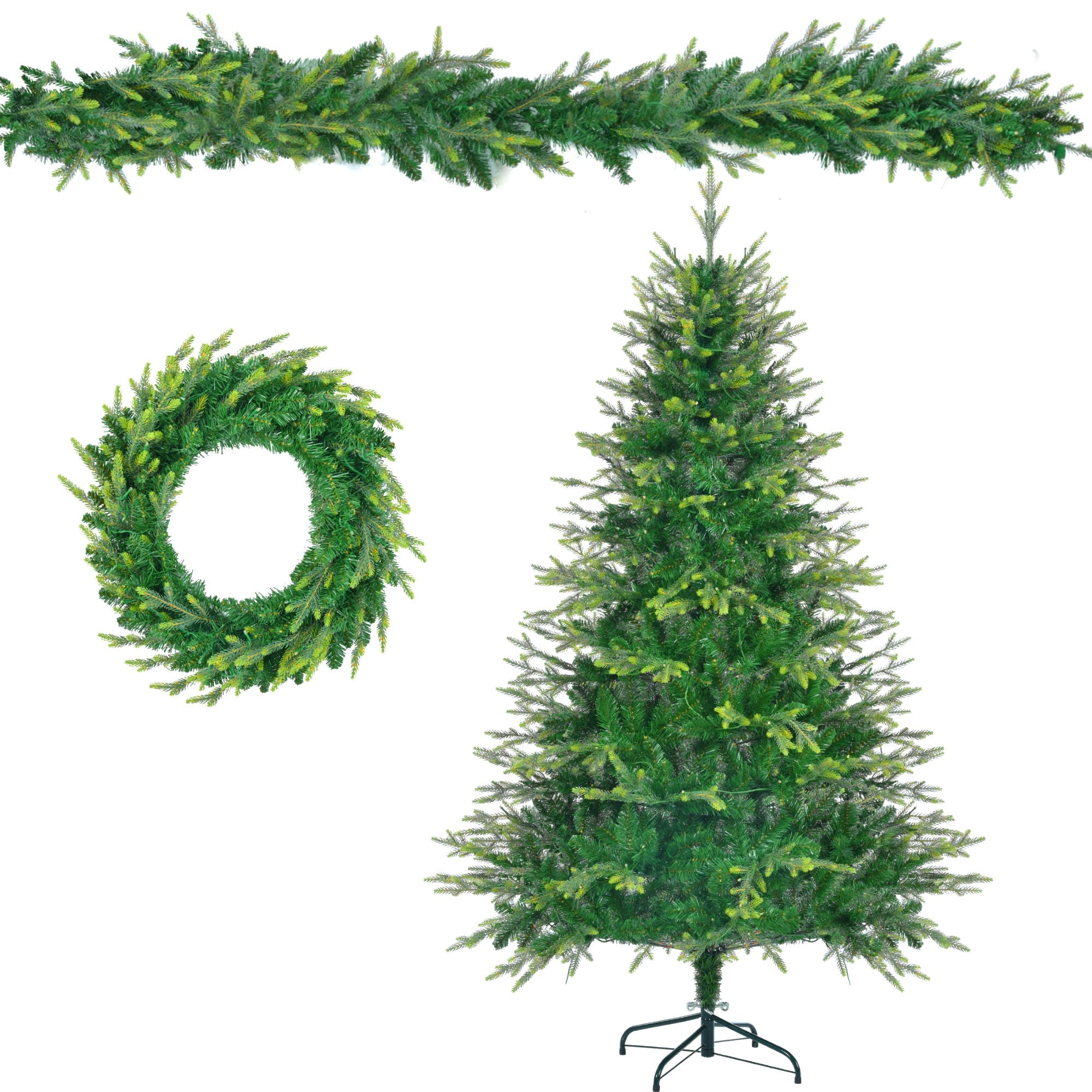 Tatayosi T98430F 6FT Pre-Lit Aspen Fir Artificial Christmas Tree with Wreath and GarlandGrass Green Xmas Tree with 380 Multi-Color LED Lights 11 Lighting Modes 861 PE Branch Tips for Indoor Holiday Decor