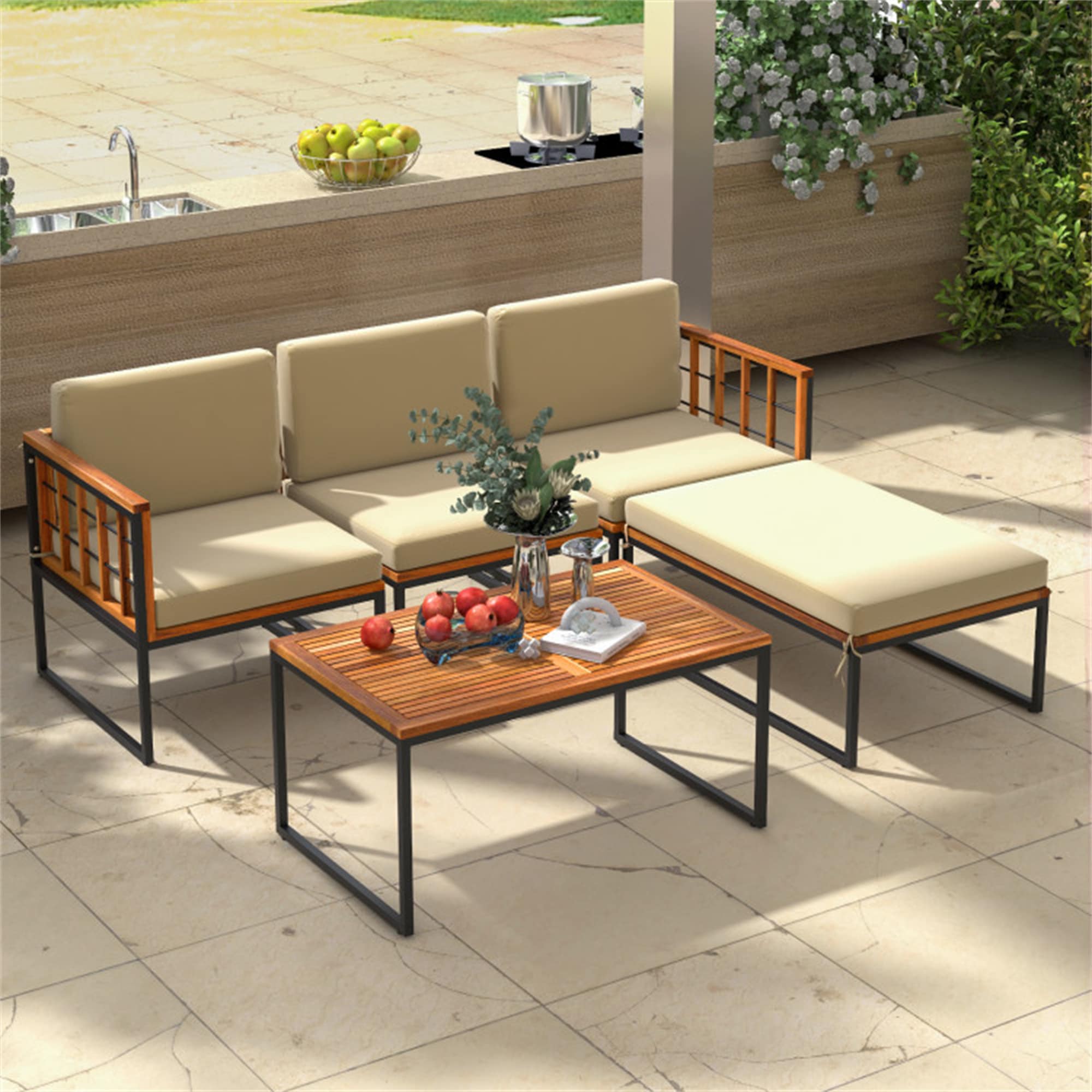 BABOOM BOM-334AAE-OR 5 -Piece 2 Patio Sofa Conversation Set with Off-white Cushions