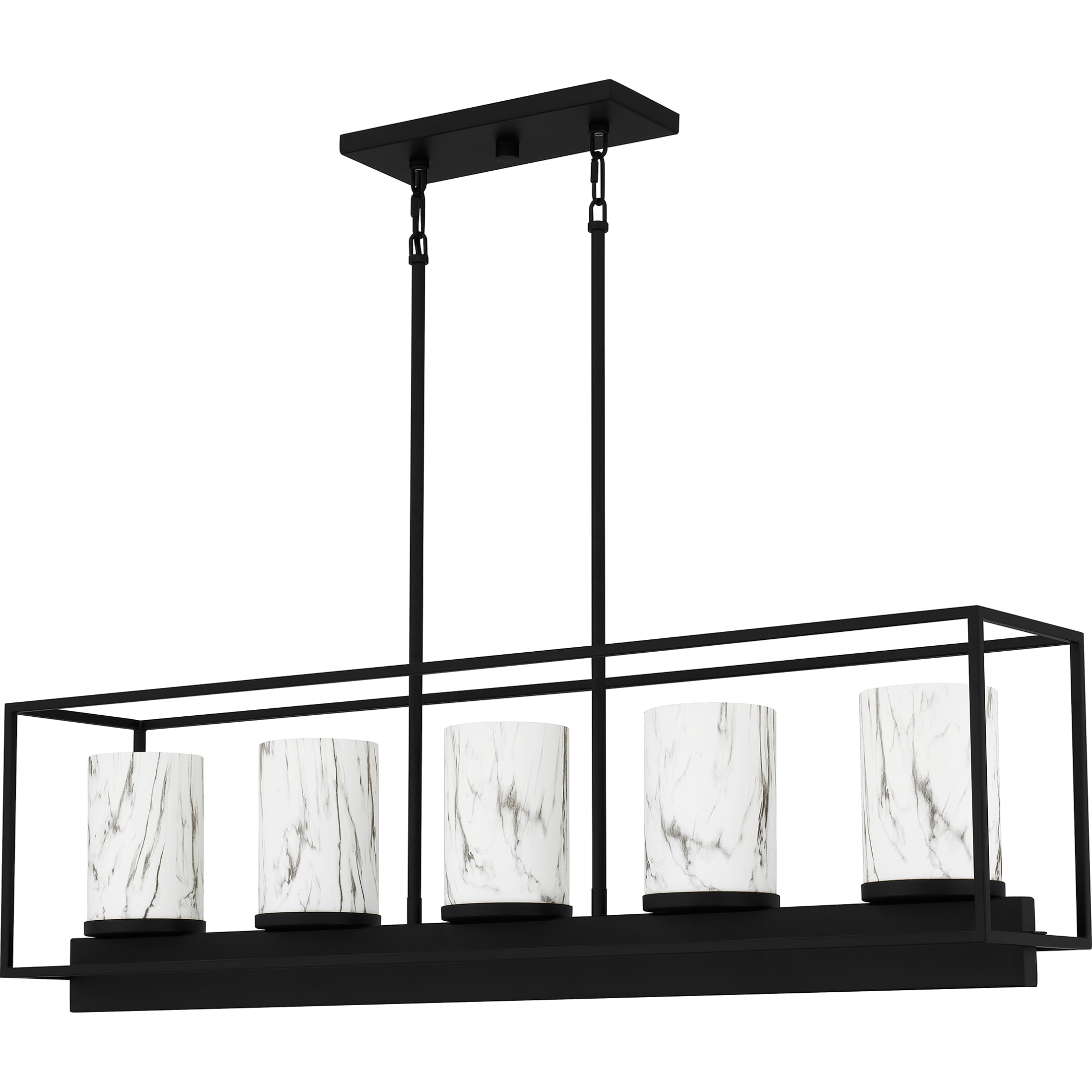 Bentley Matte Black Steel Linear Chandelier with Marble Glass Shades