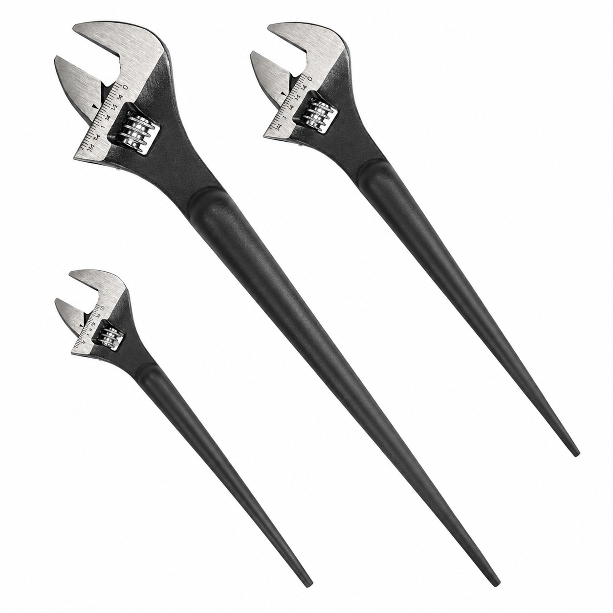 DYRCJ  3 Piece Adjustable Spud Wrench Set 8 inch 10 inch 12 inch Black Oxide Finish CRV Steel SAE Metric Scale Heavy Duty Handle Alignment Holes