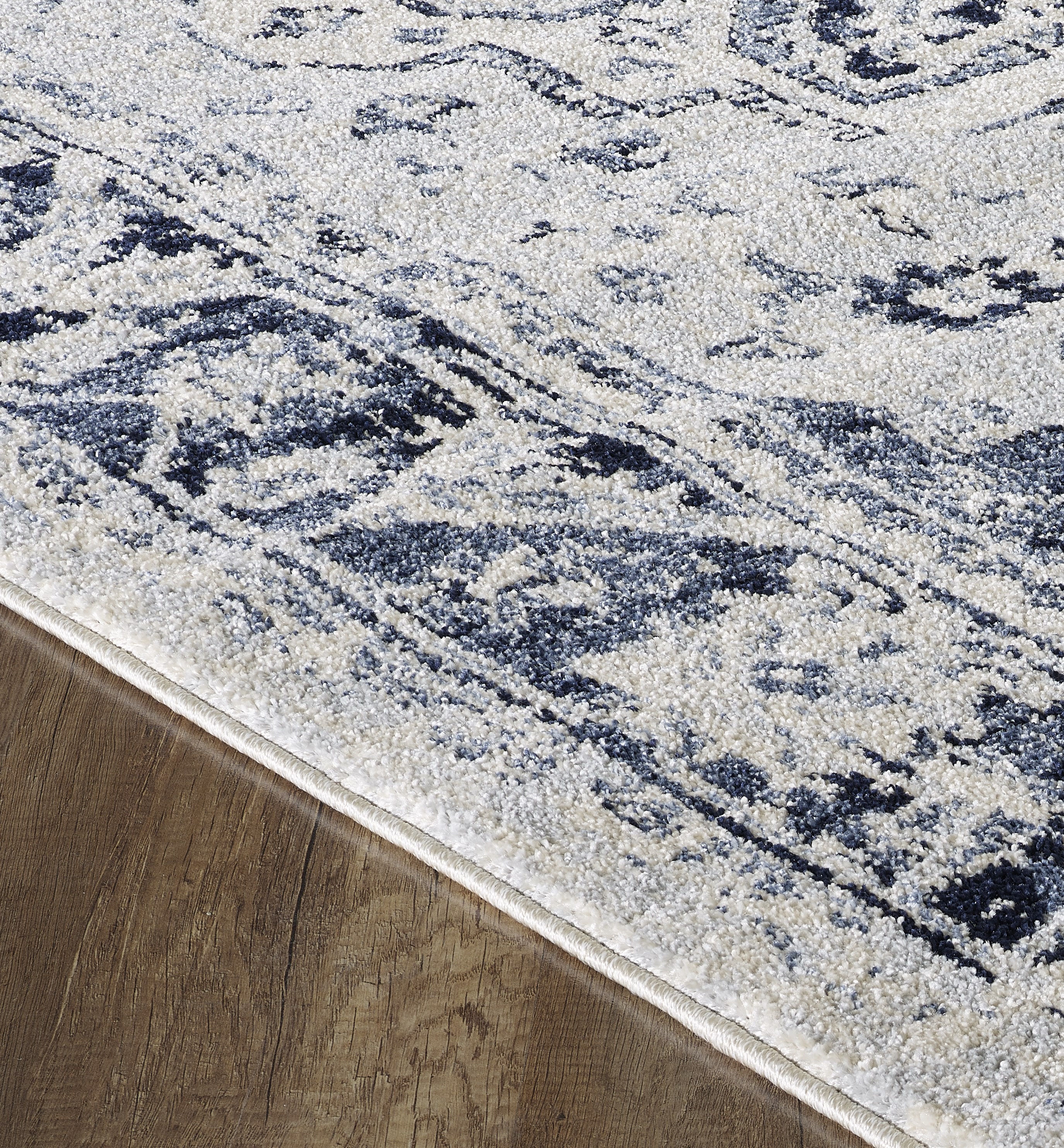 Navy and Cream 5' x 7' Washable Oriental Synthetic Rug