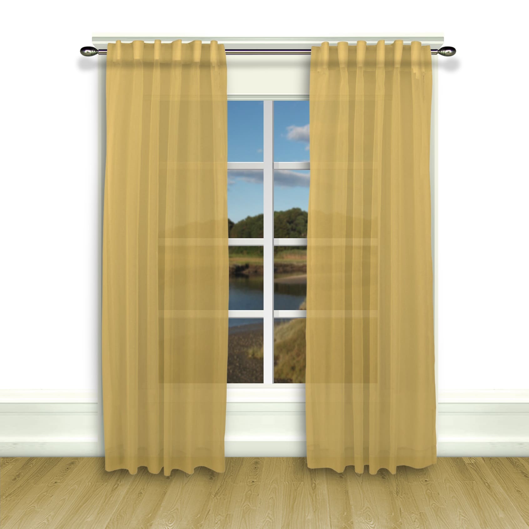 Ricardo Trading 02900-57-063-05 63-Inches Butterscoth Semi-sheer Back tab Curtain panel pair
