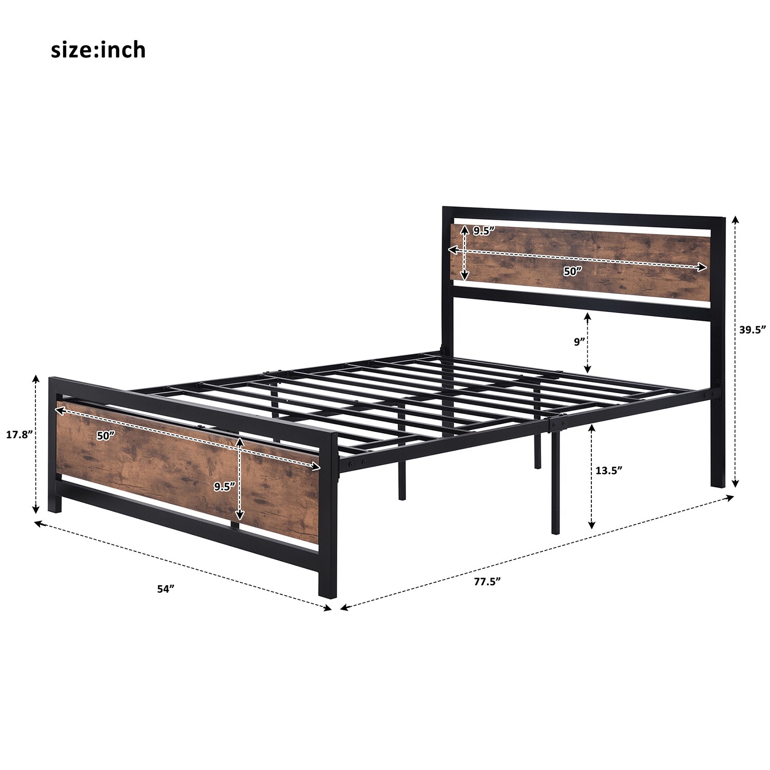 Mondawe Black Full Wood and Metal Platform Bed at Lowes.com