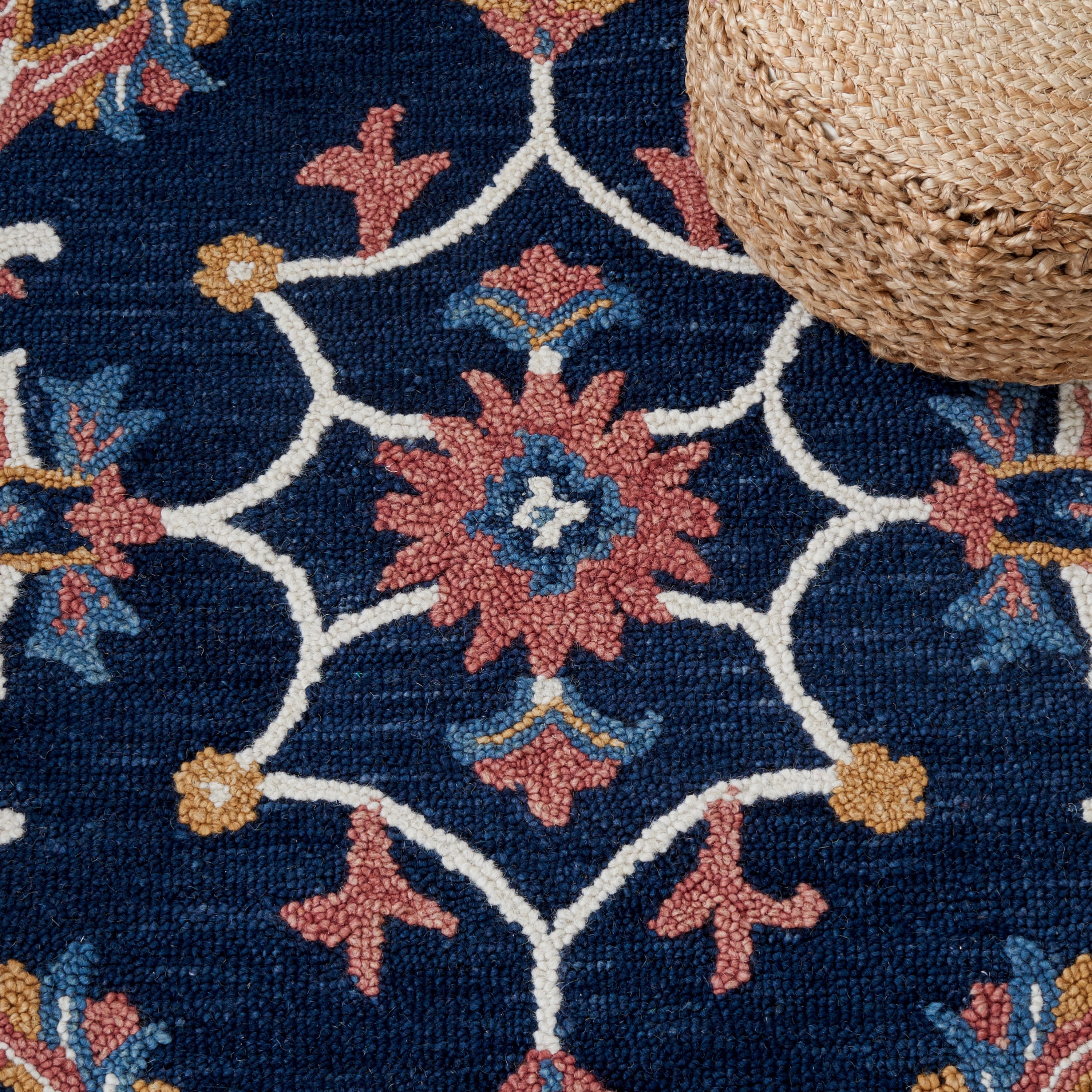 Handmade Tufted Wool Blossom Area Rug - 3' x 5' Blue/Ivory