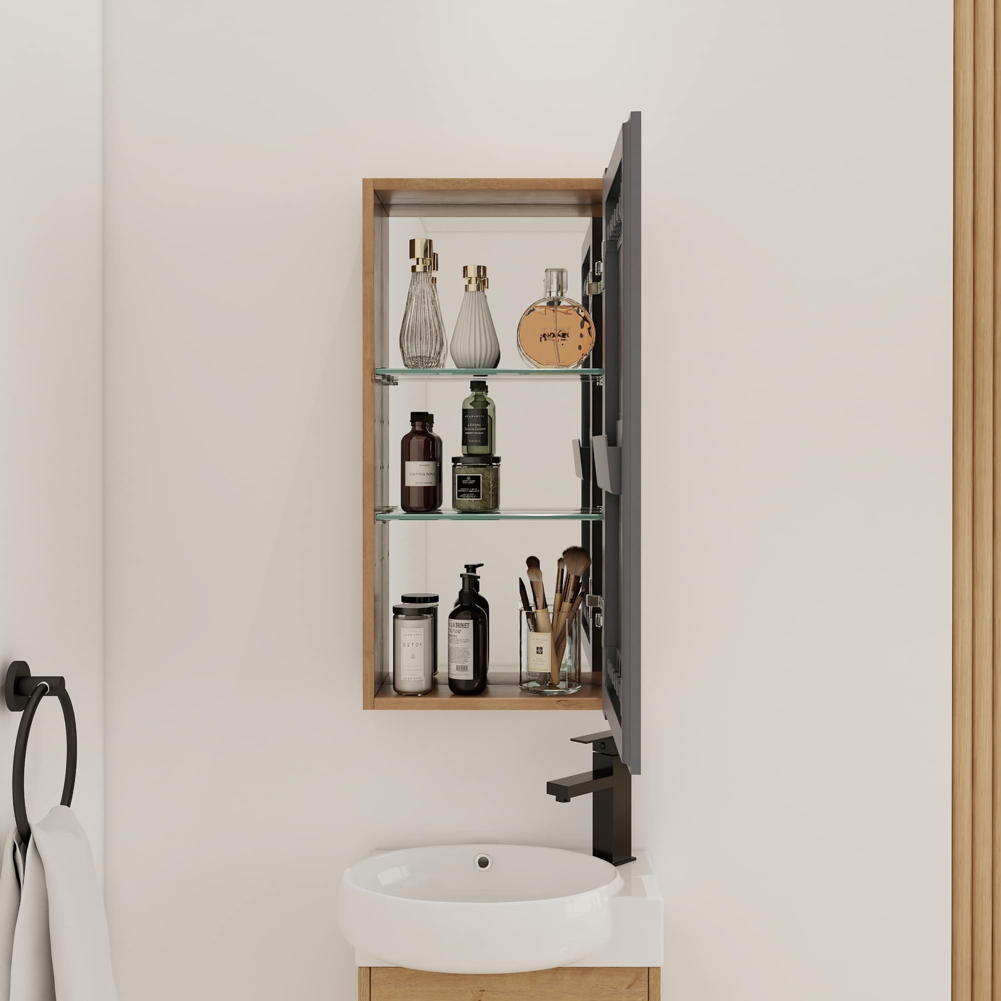 Roomfitters  14 Inch Bathroom Mirror Cabinet with Storage Medicine Cabinet Imitative Oak