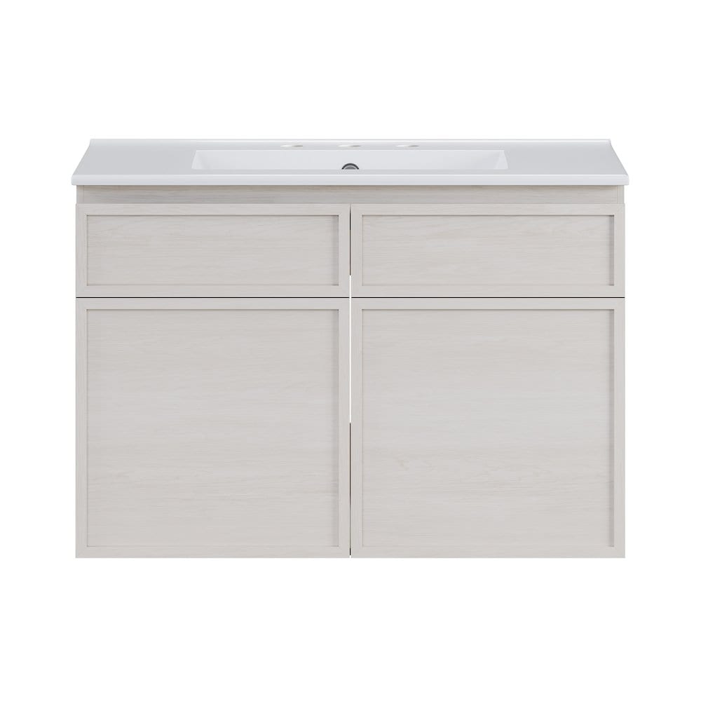 Swiss Madison - 30 WallMounted Bathroom Vanity in White Oak with 3Hole Widespread Sink Top