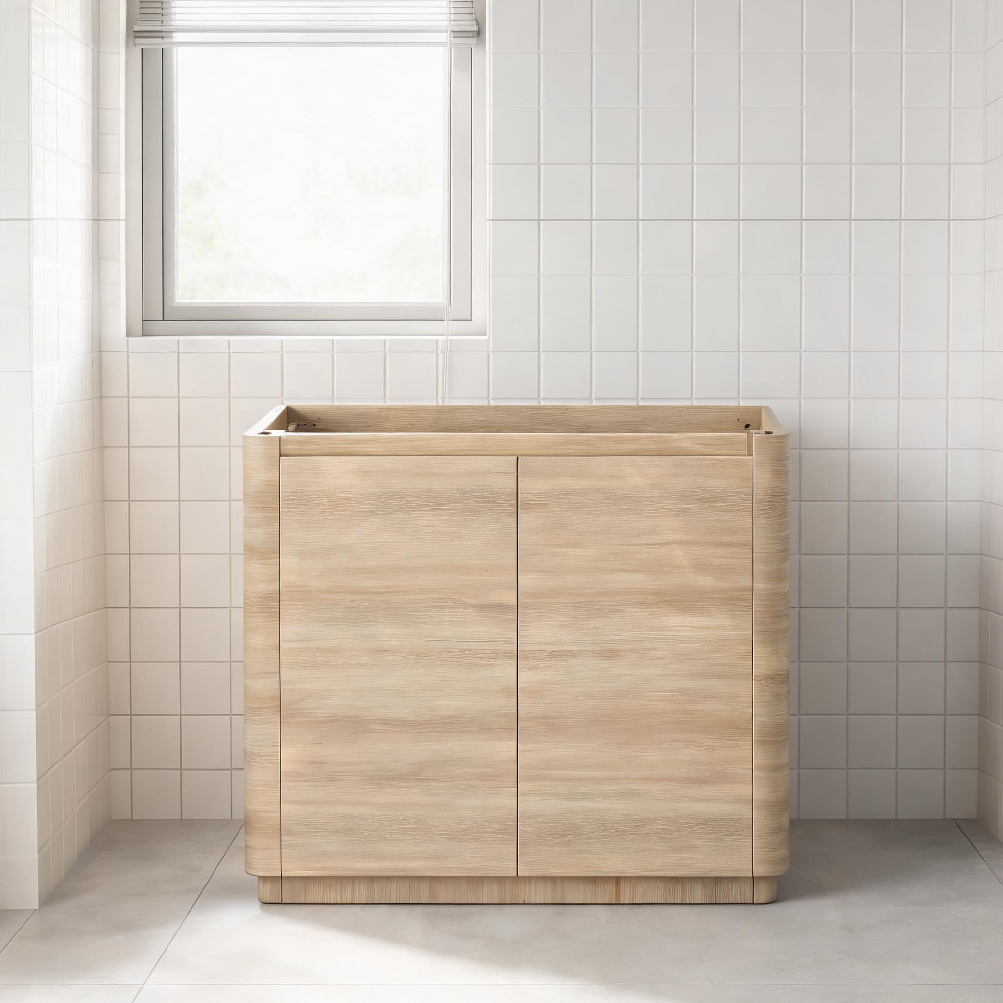 Watnature - White Finish Plywood Freestanding 39 Inch Bathroom Vanity With Soft-Close Double Door...