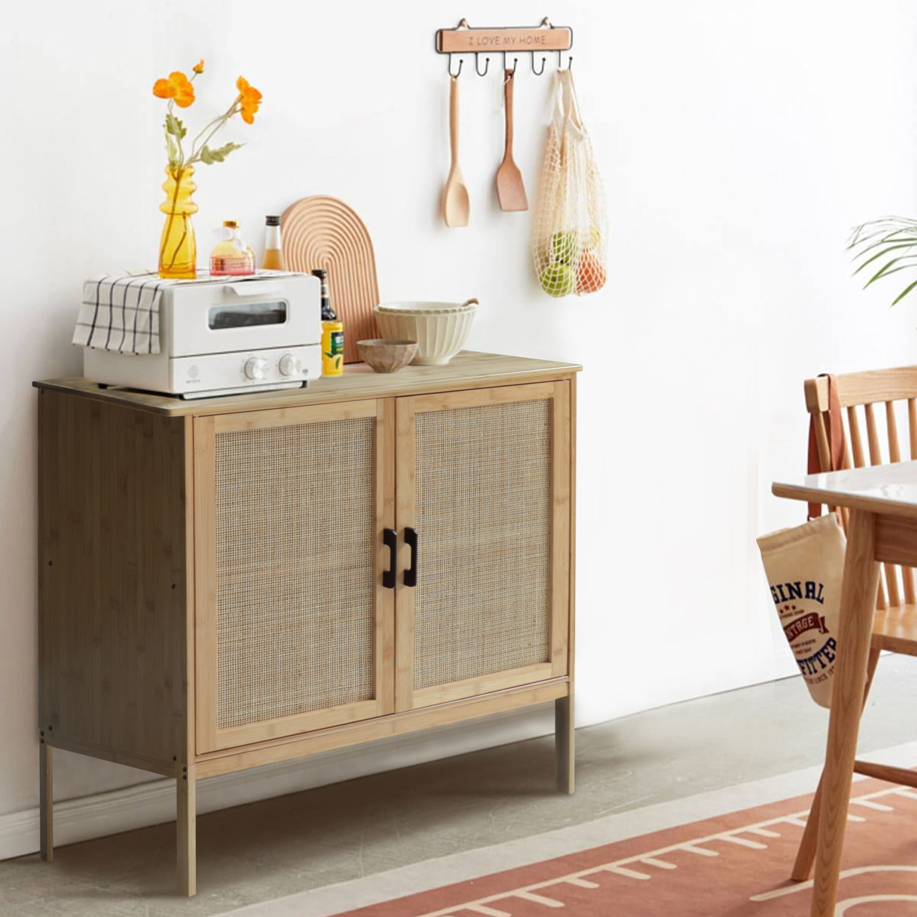 VEIKOUS HP0404-06 Contemporary/Modern Yellow Bamboo Buffet with Wine Storage