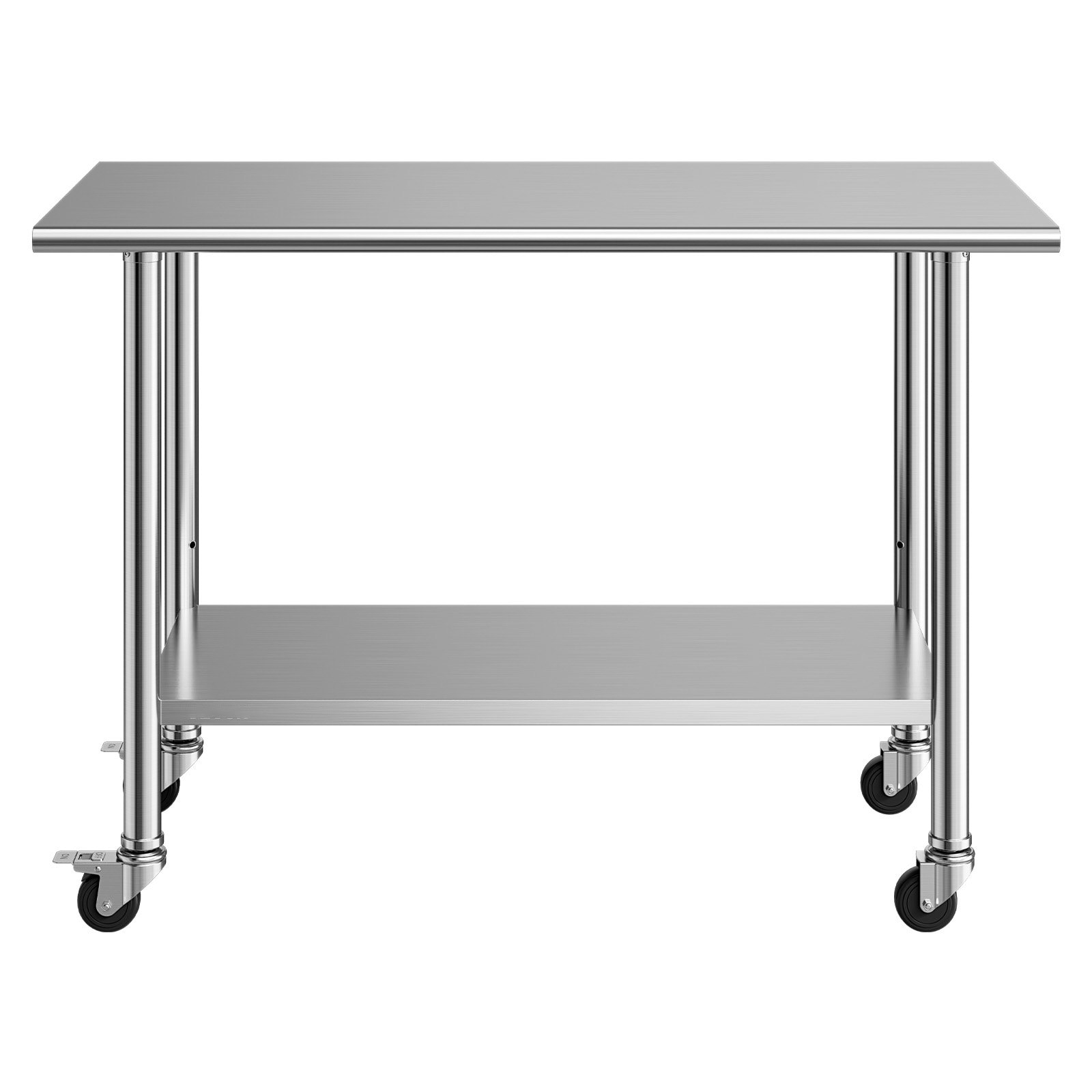 Mecale Stainless Steel 24 x 48-in Commercial Food Prep Work Table with Wheels 5 Hooks and Adjustable Undershelf Silver