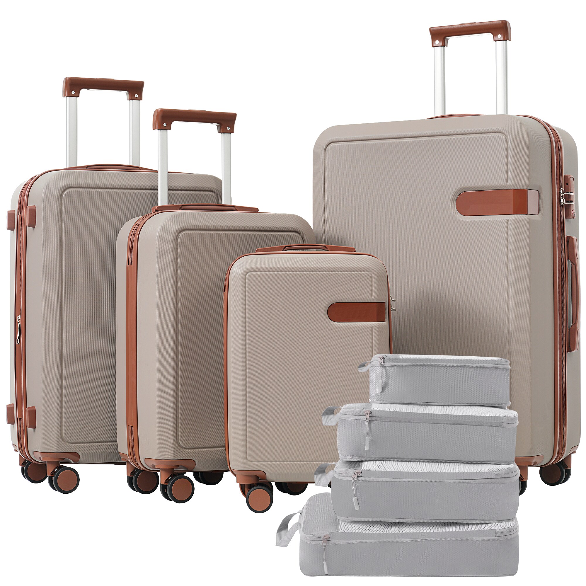 ModernLuxe N732P197378O 4 Piece Luggage Set with Compression Packing Cubes for Suitcase Expanable Spinner Wheels Lightweight Suitcase with TSA Lock 16 IN+20IN+24IN+28IN