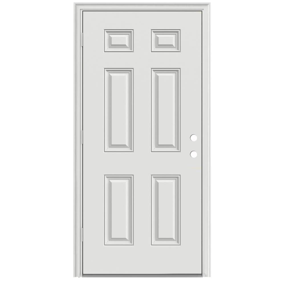 Therma-Tru Benchmark Doors 36-in x 80-in Steel Right-Hand Outswing Ready To Paint Prehung Single Front Door with Brickmould Insulating Core in White -  10087805