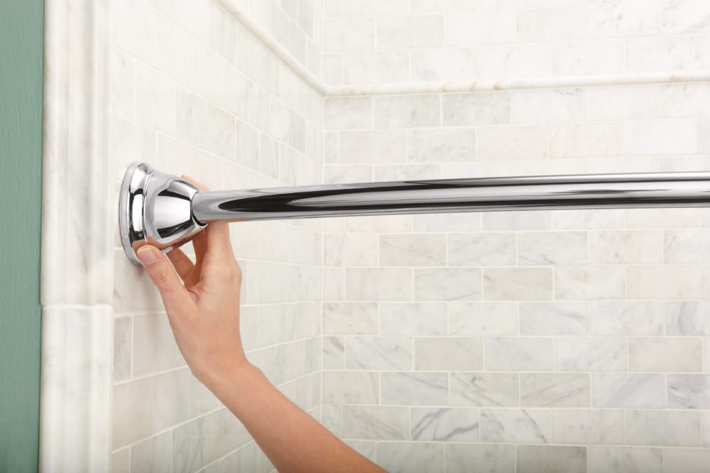 Chrome Tension Single Curve Shower Rod, Moen Curved Adjustable Shower Curtain Rod