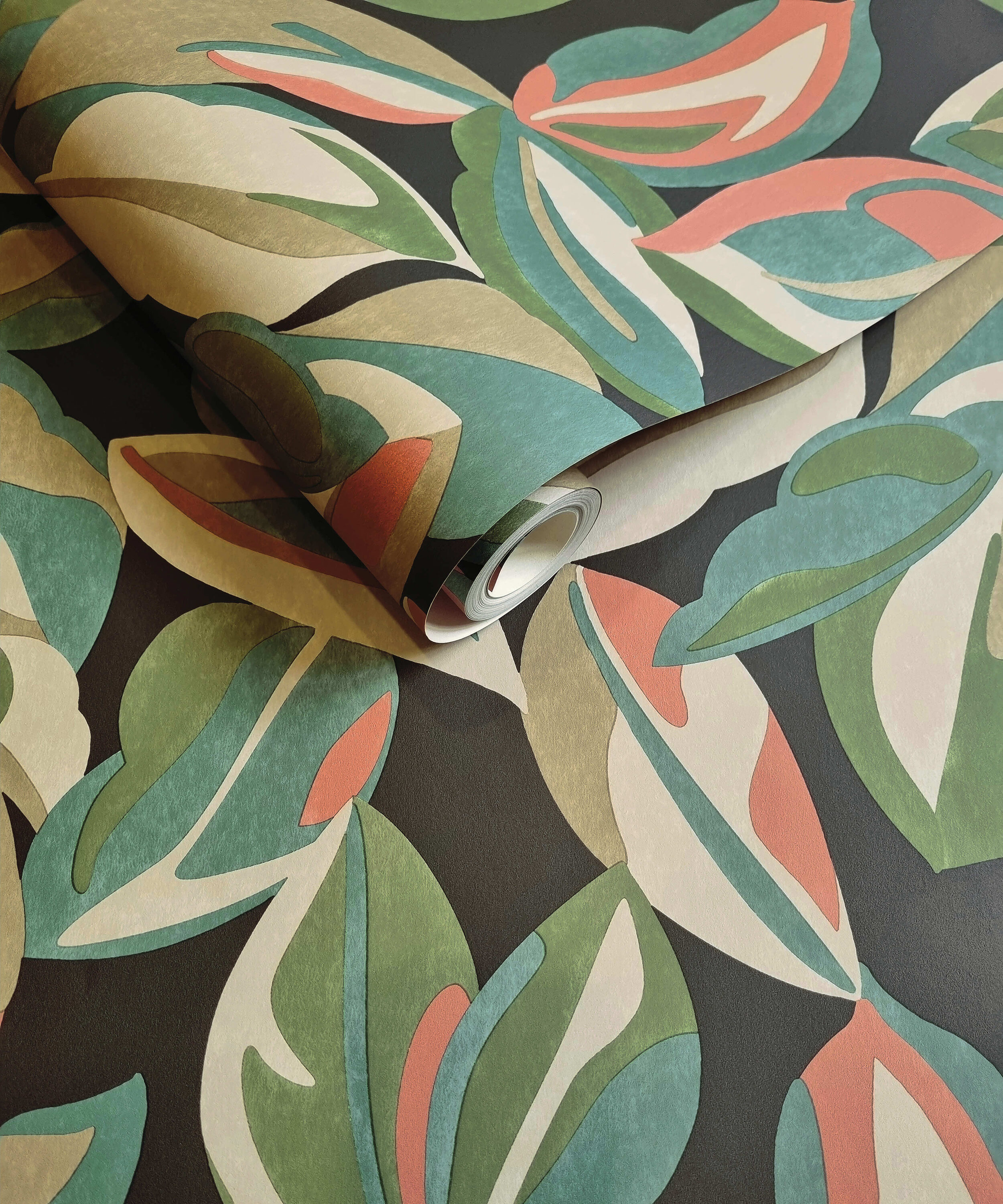 Abstract Leaf Charcoal Non-Pasted Wallpaper Roll