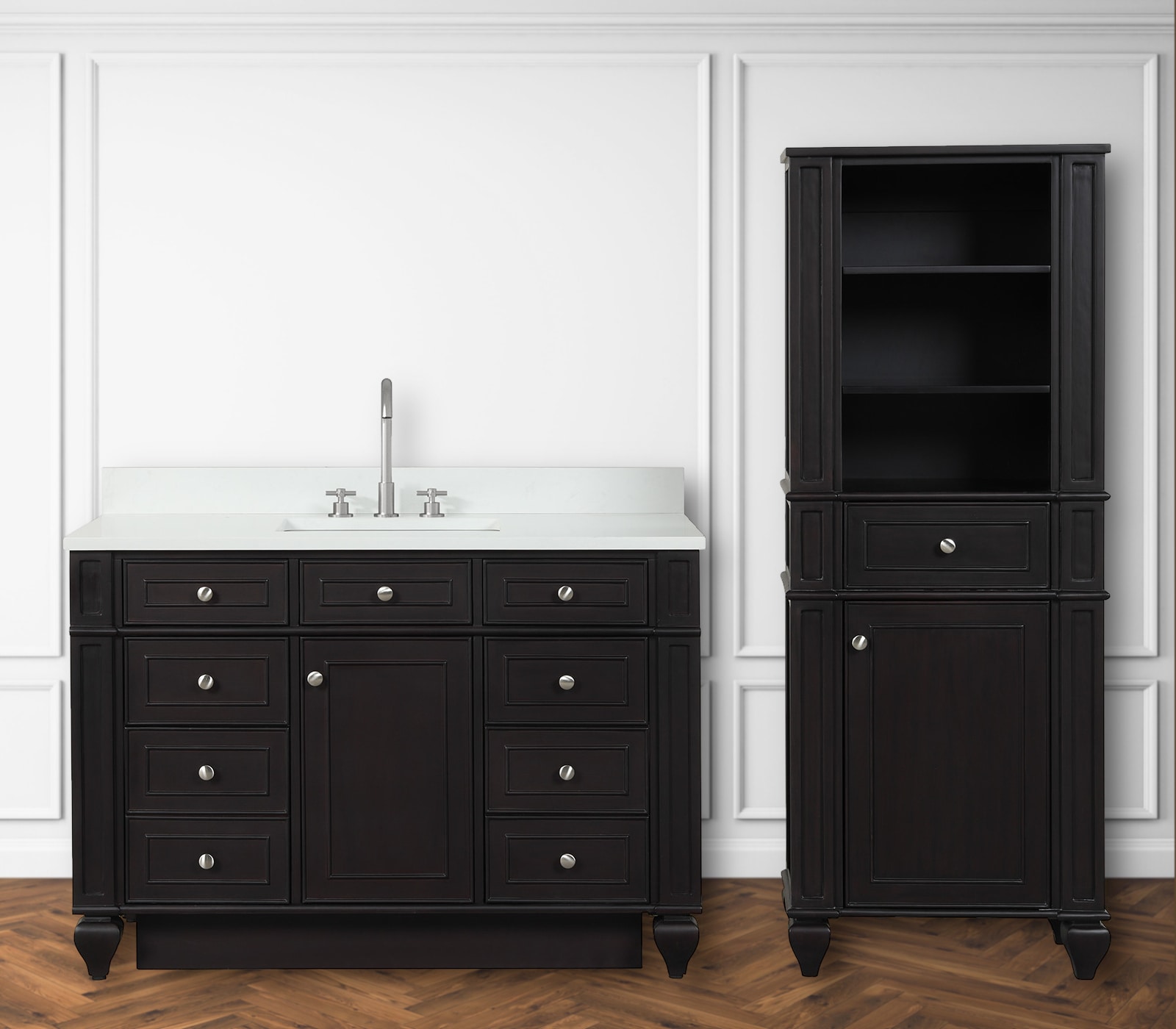 Design Element WN-48-ES Winston 48-in Espresso Undermount Single Sink Bathroom Vanity with White Quartz Top