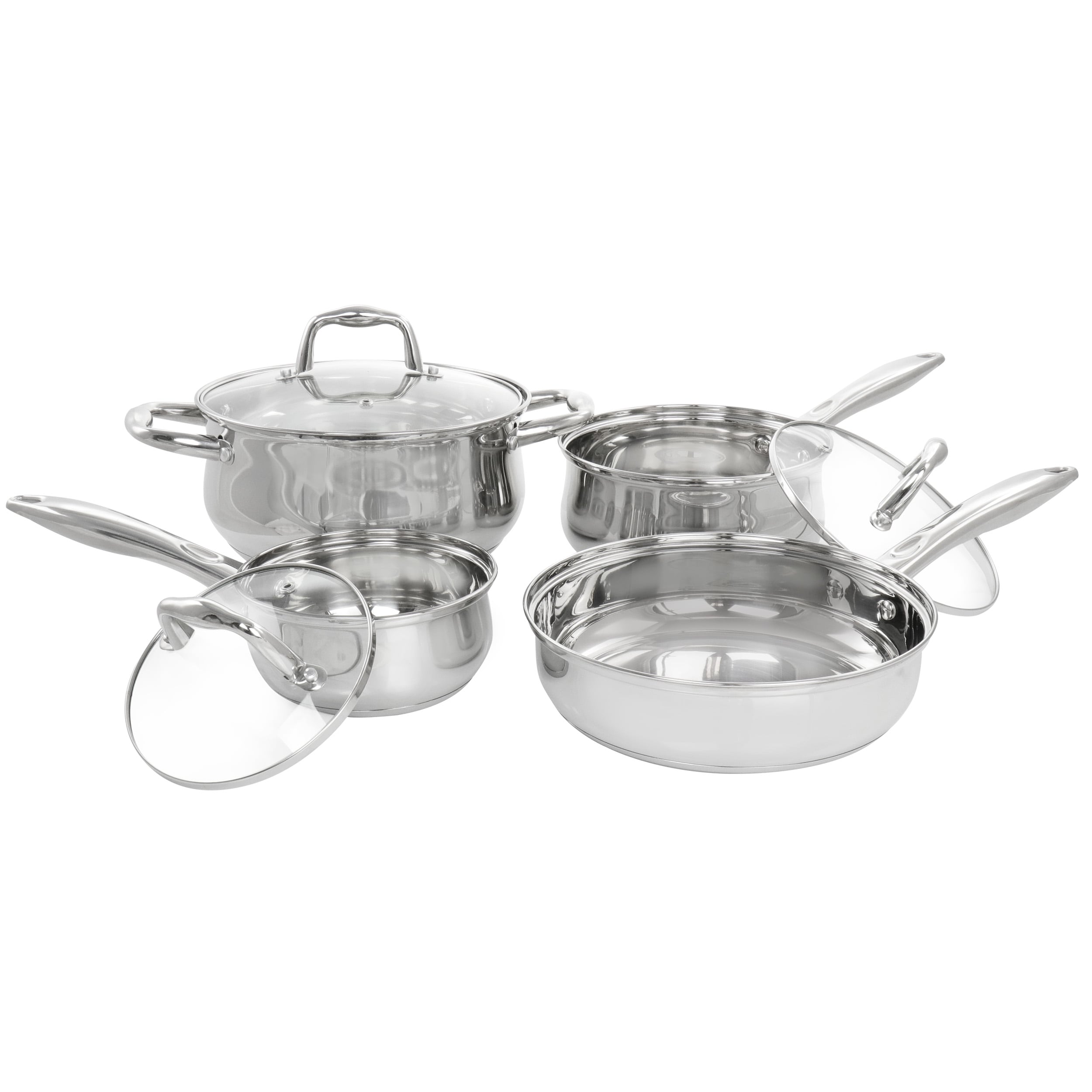 Colorful 8 Pc Stainless Steel Cookware Set W/vented Glass Lids Kitchen 