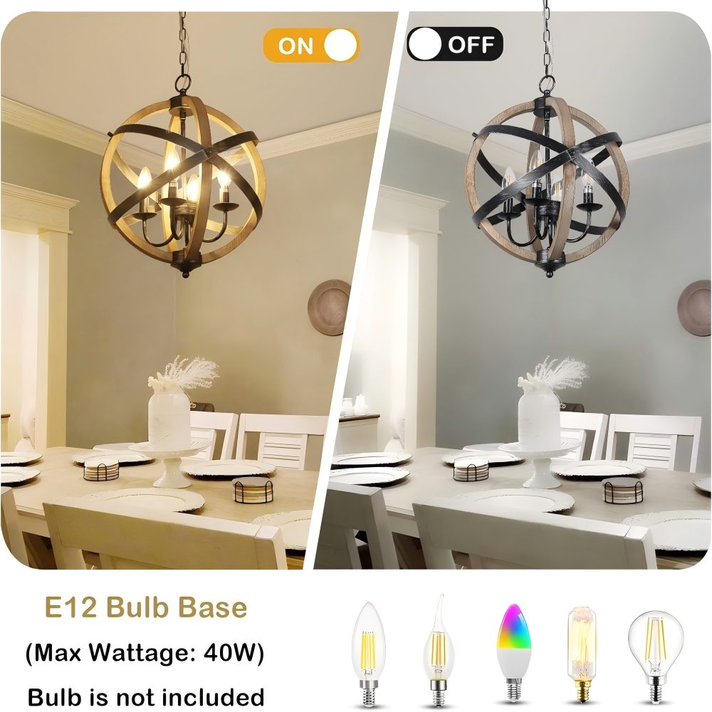Basdien 16 in Brown Chandelier Farmhouse Style Sphere Structure Retro ...