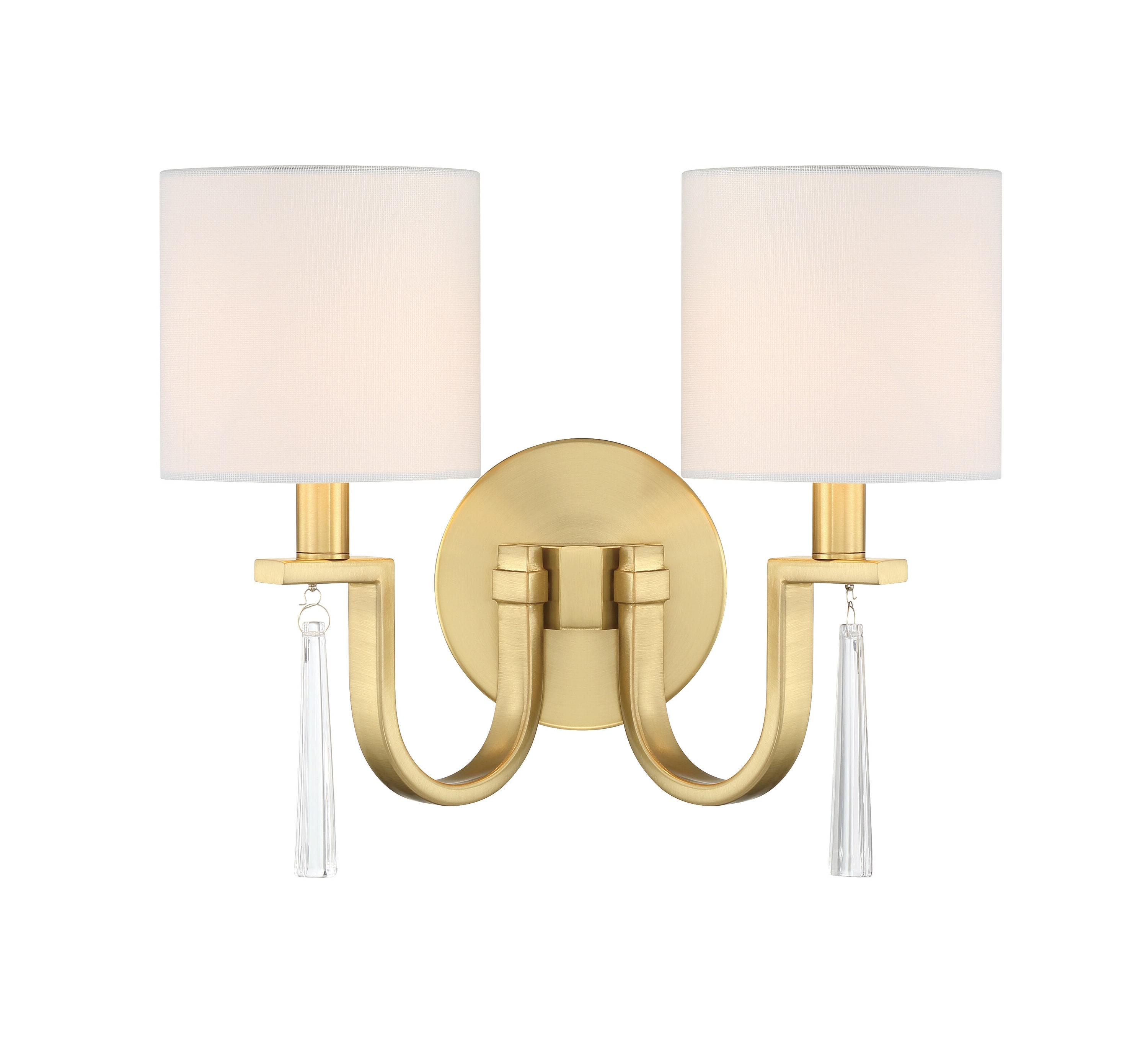 Fortuna Satin Brass 2-Light Sconce with White Linen Shades