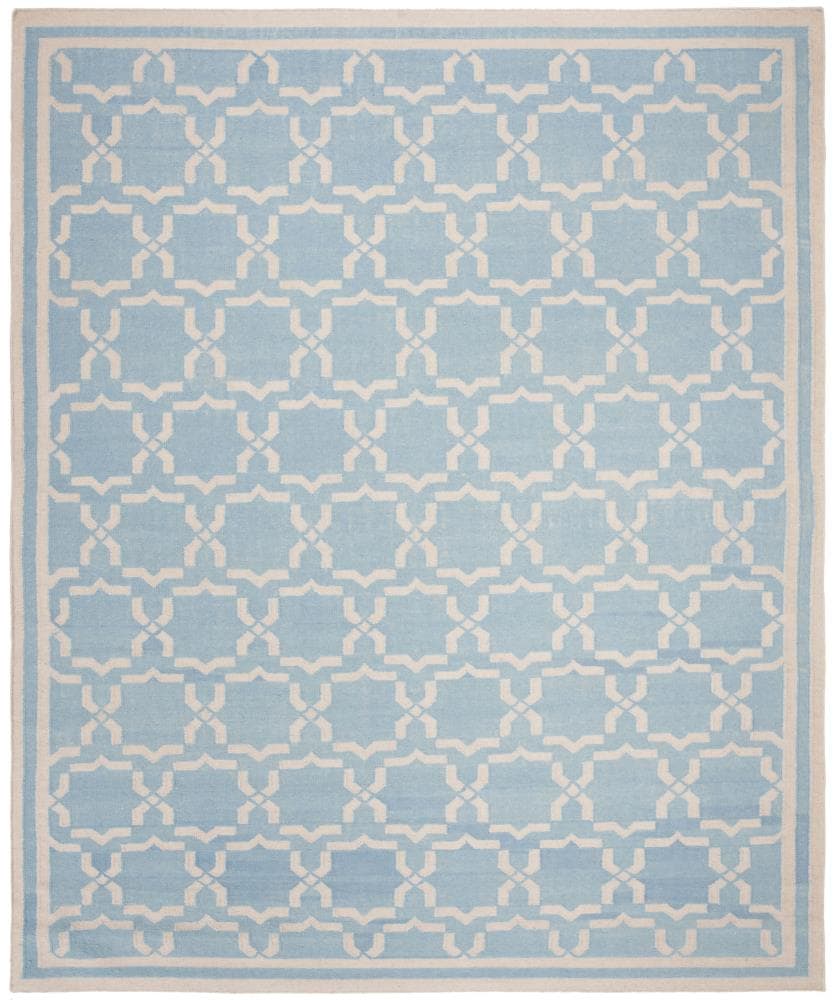 Safavieh DHU545B-9 Dhurries Talia 9 x 12 (ft) Wool Light Blue/Ivory Rectangular Indoor Geometric Coastal Area rug