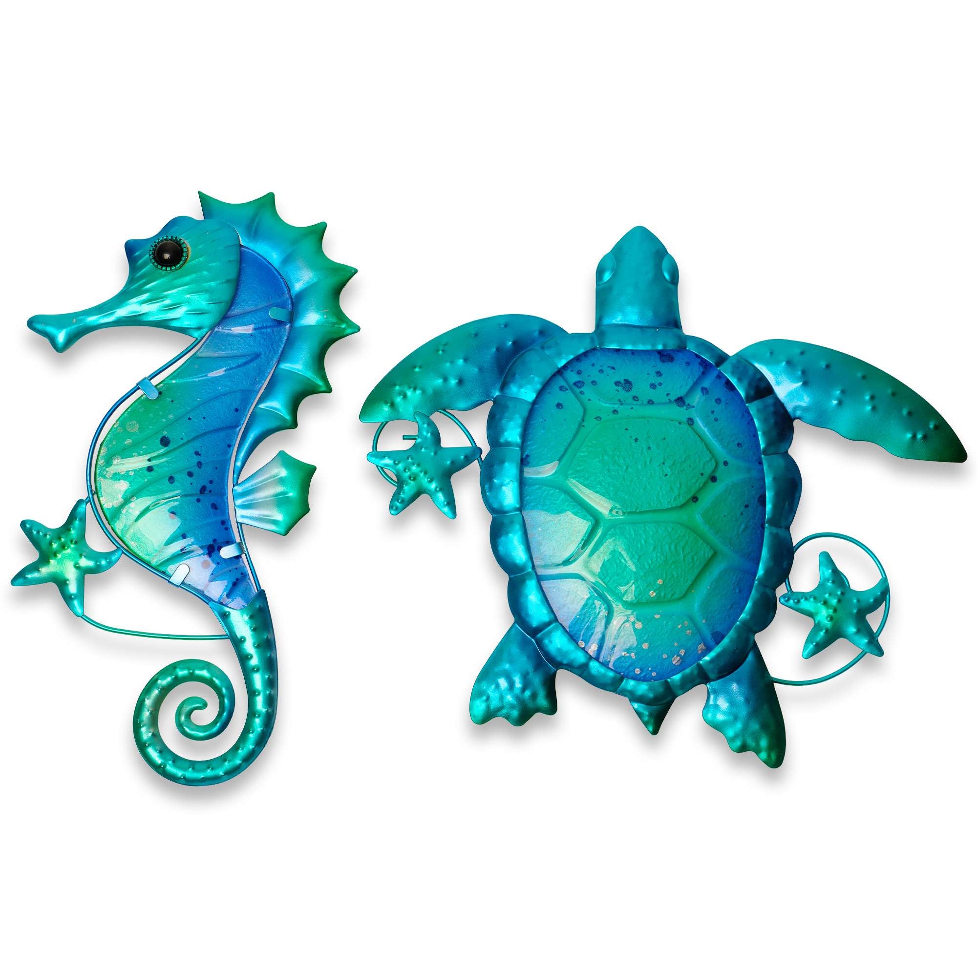 G128 6.5-in W x 12-in H Metal Turtle and Seahorse Coastal Ocean Wall Accent Set