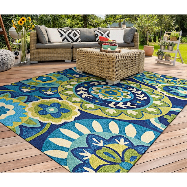Couristan Ington 2 X 8 Ft Ocean Green Indoor Outdoor Fl Botanical Runner Rug In The Rugs Department At Lowes Com