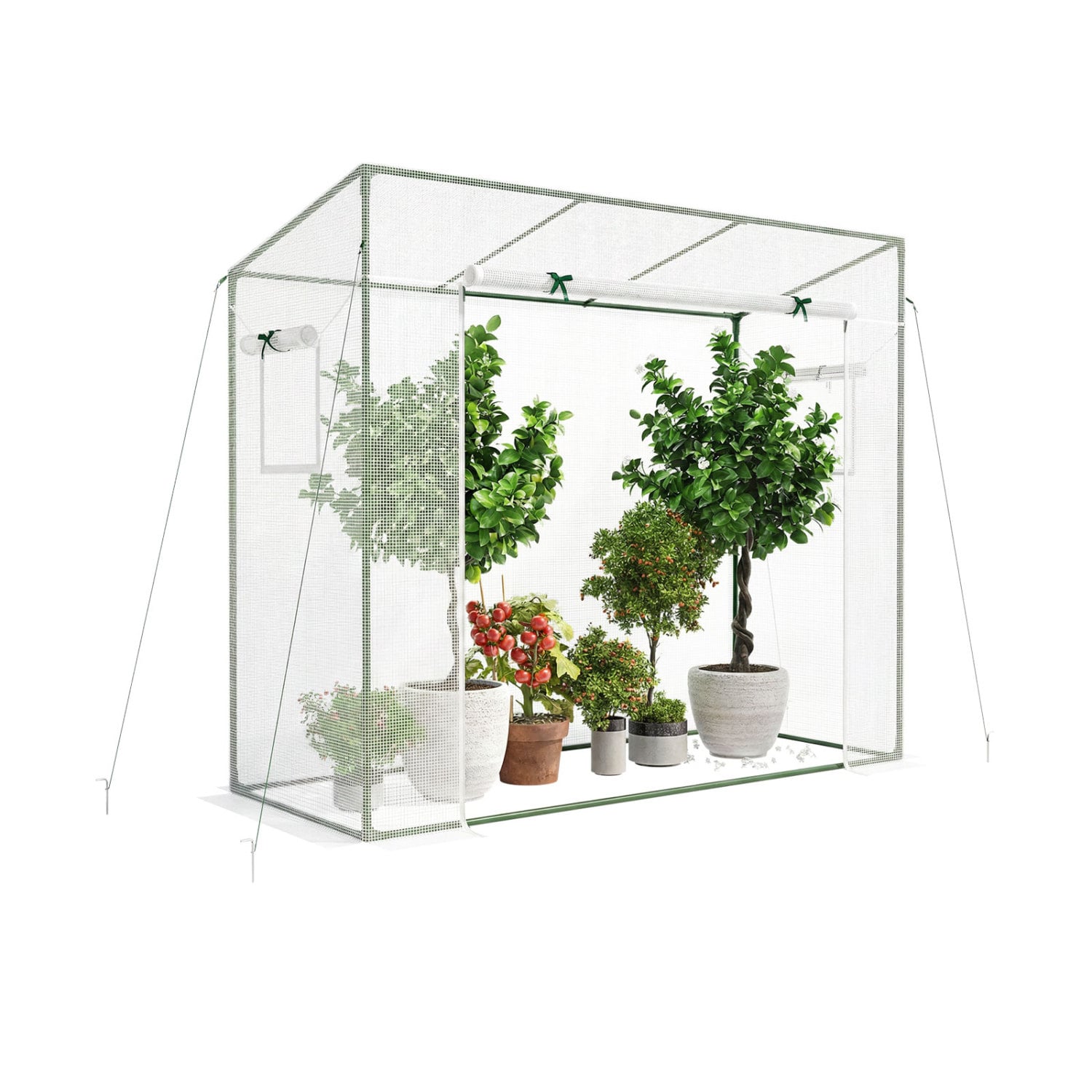 Slickblue - Green PE Coated Metal Mini Walk In Greenhouse with Zippered Door and Mesh Windows for...