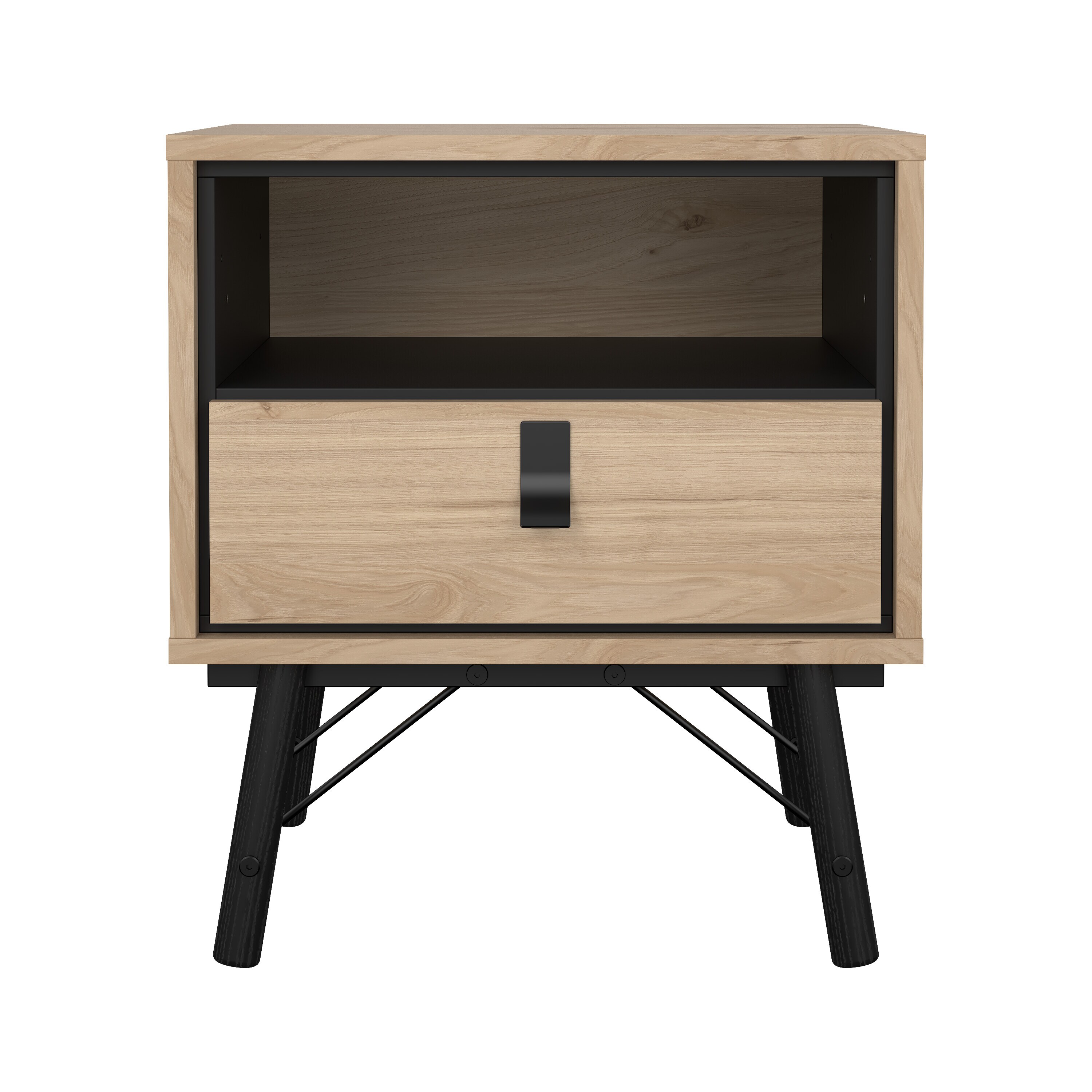  86021HLHL Hickory and Black Nightstand