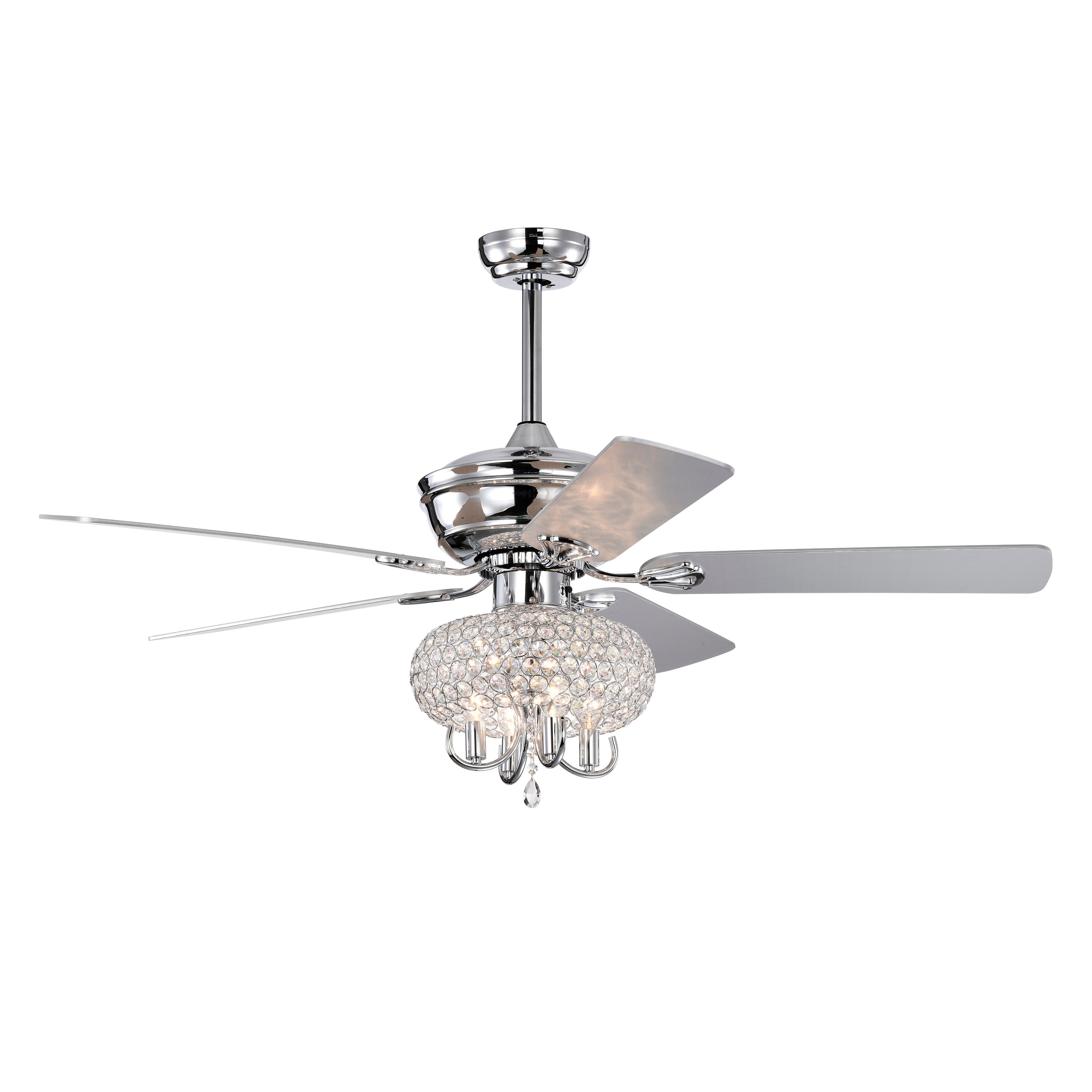 Bayfeve BFHM-62637-CF Adjustable Speed 52-in Outdoor Chrome with Plywood Blades Chandelier Ceiling Fan With Light - Remote Included ( 5 -Blade )