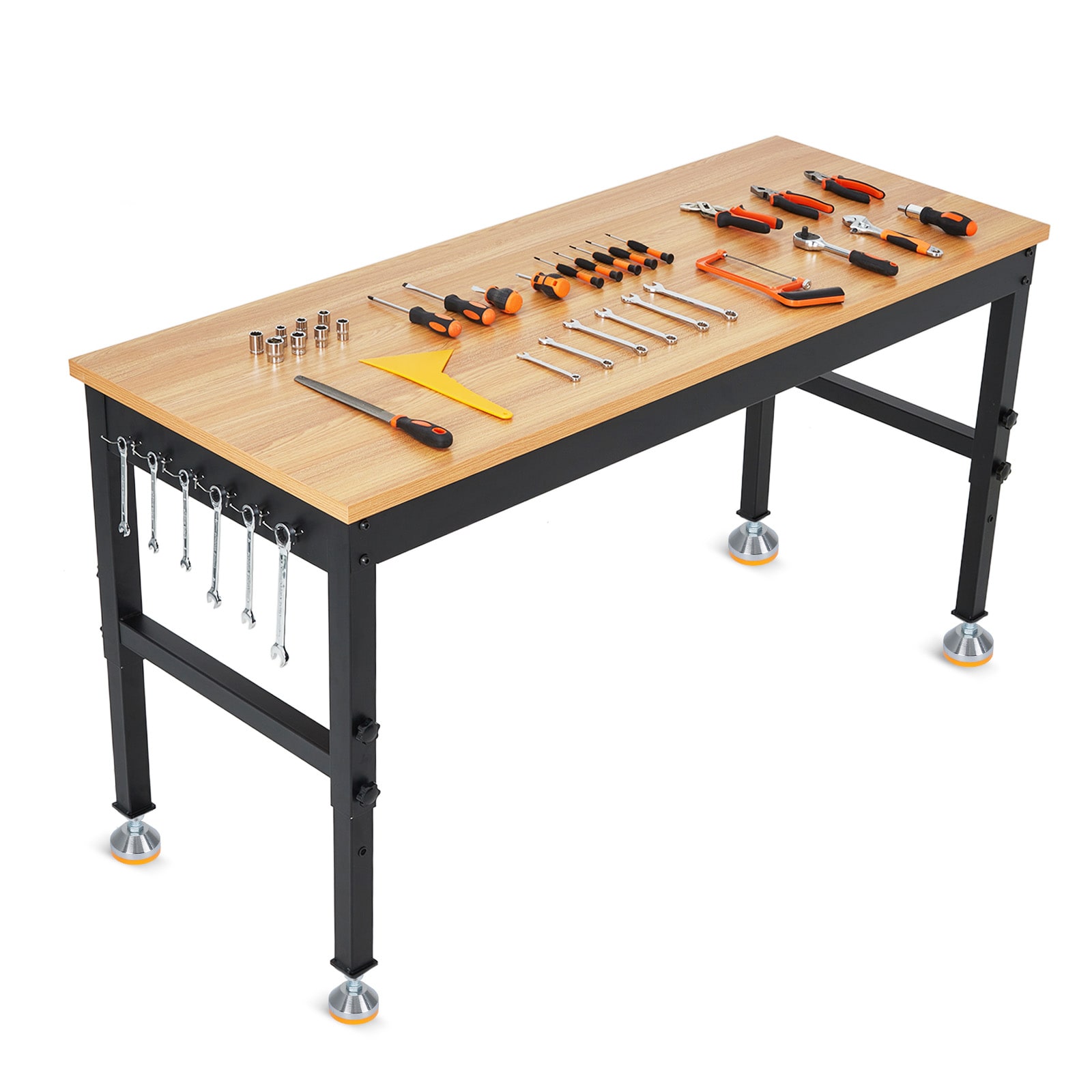 IdealHouse 48in x 24in Workbench with Power Outlet and Heavy Duty Rubberwood Top Adjustable Height Work Benches for Garage 2000 LBS Tool Bench for Workshop and Home