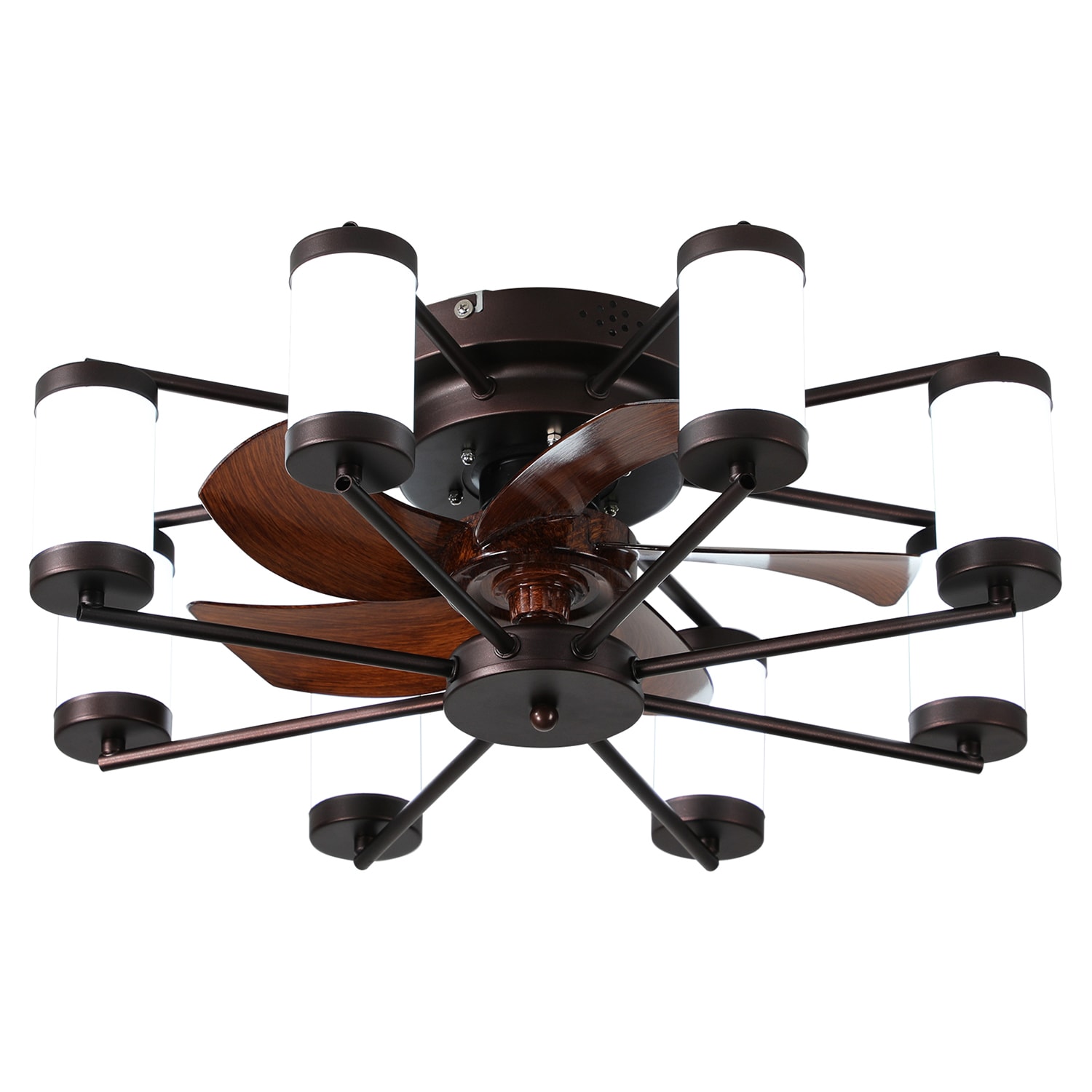 SINOFURN SYB180007WT 22-in Color-Changing Integrated LED Flush Mount Brown with Finished Blades Fandelier Ceiling Fan Light Kit Compatible - Remote Included ( 5 -Blade )
