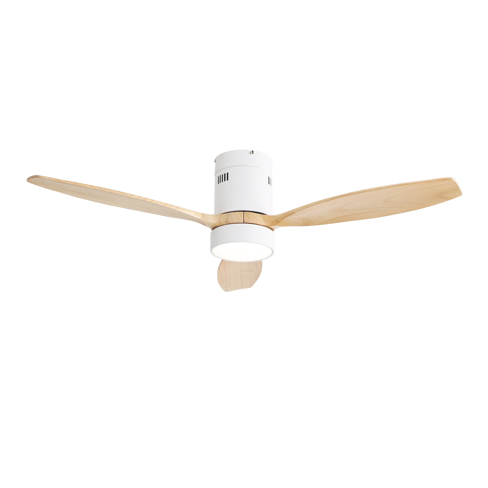 Bayfeve BFKS-46081-CF Adjustable Speed 52-in Color-Changing Integrated LED Outdoor Flush Mount White with Solid Natural Wood Blades Ceiling Fan With Light - Remote Included ( 3 -Blade )