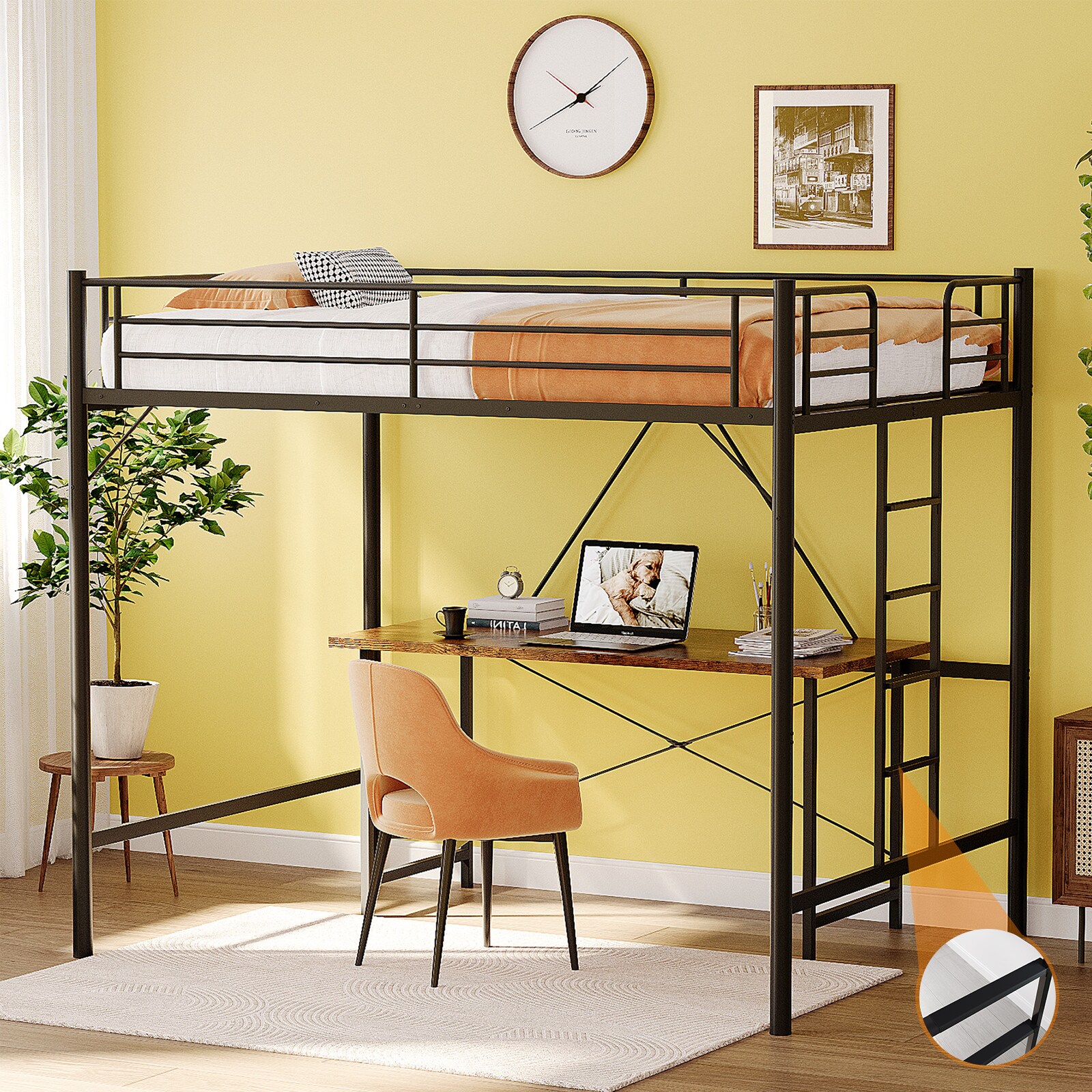 VINGLI 78L x 56W x 67H Full Size Loft Bed with Flat Ladder Rungs and ...