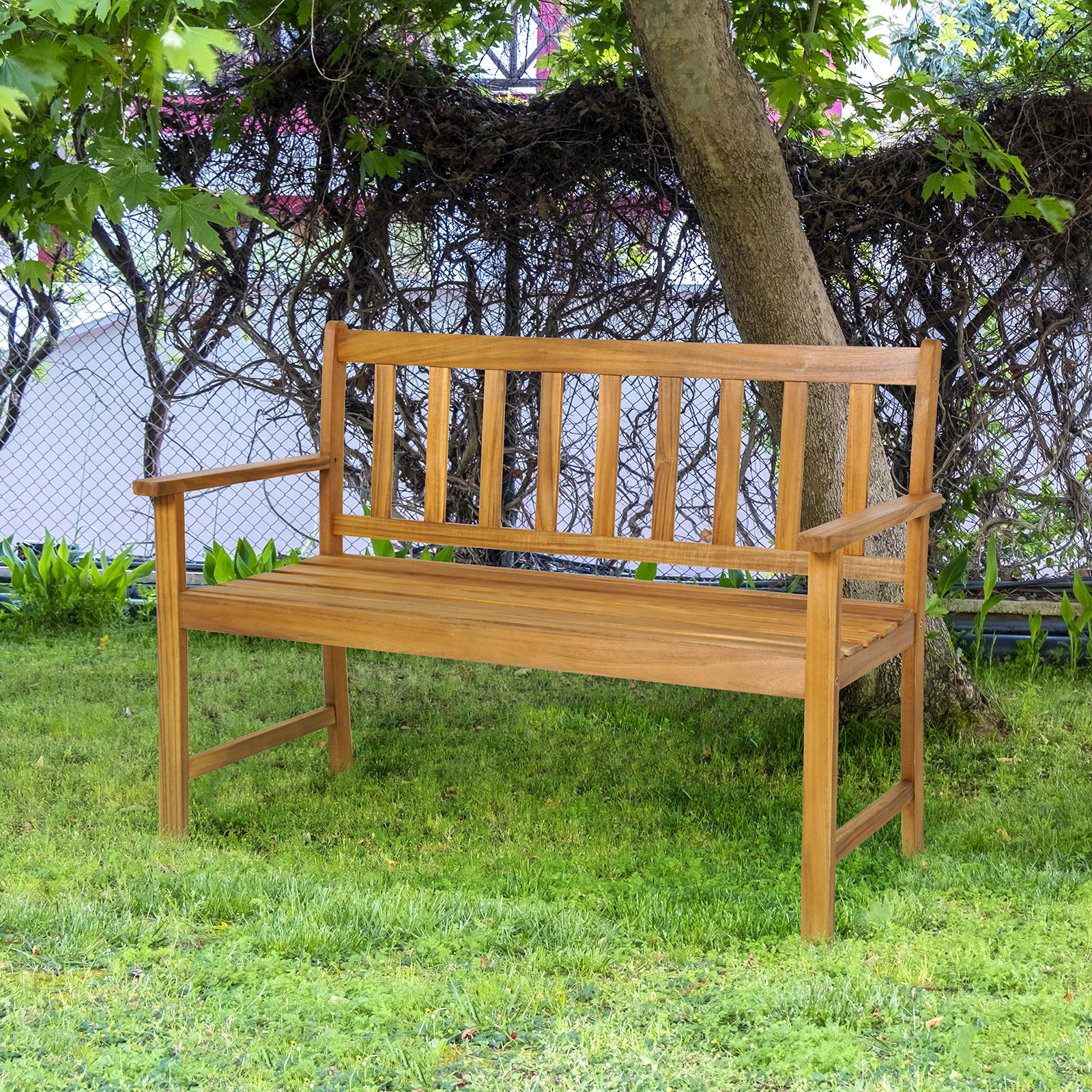 BABOOM Patio Bench 48-in W X 34-in H Natural Acacia Garden Bench In The ...