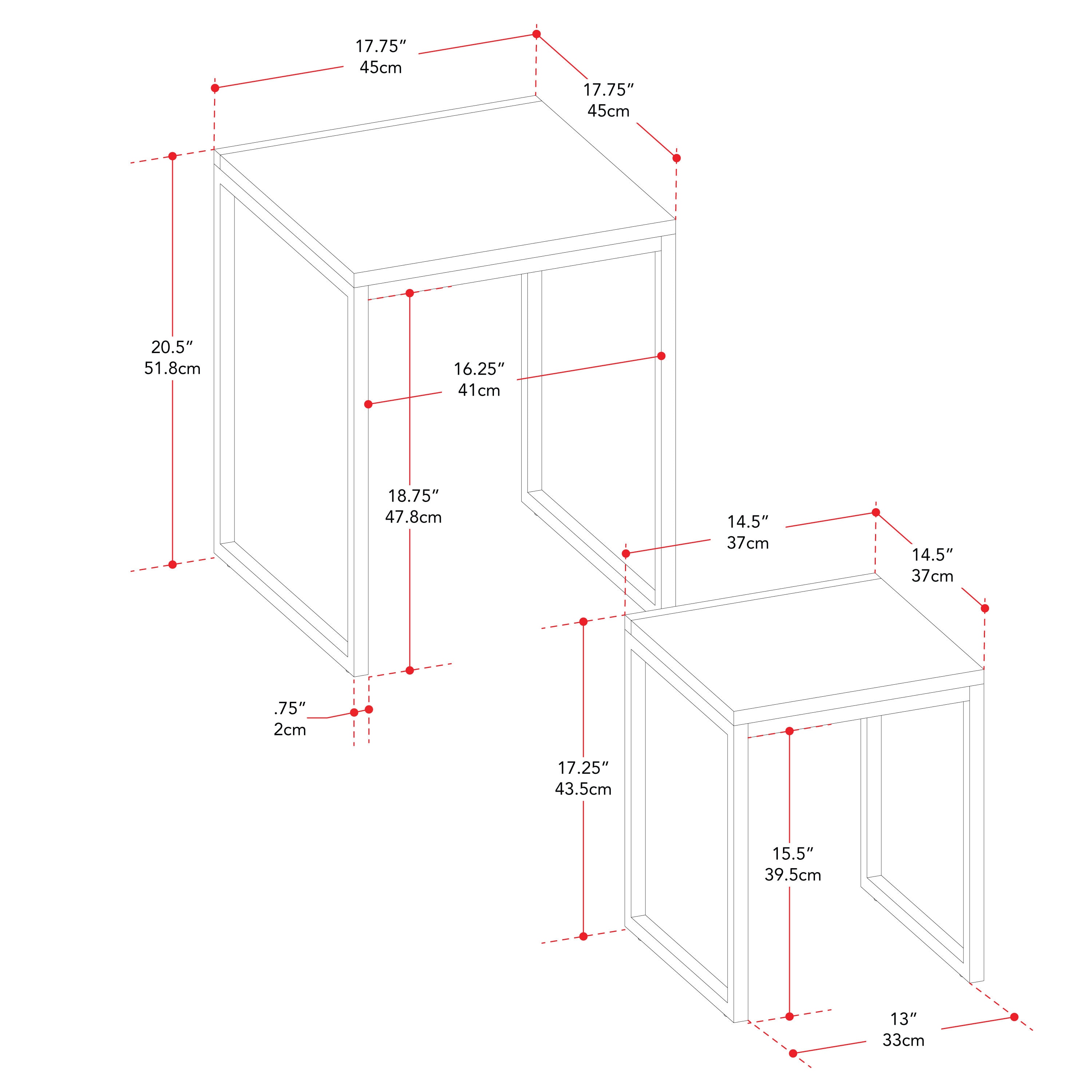 Set of 2 Brown Wood and Black Metal Square Nesting Side Tables