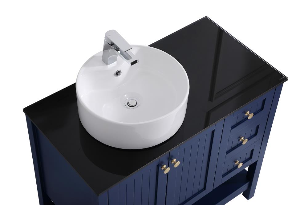 Blue and Gold 36" Steel and Porcelain Bathroom Vanity