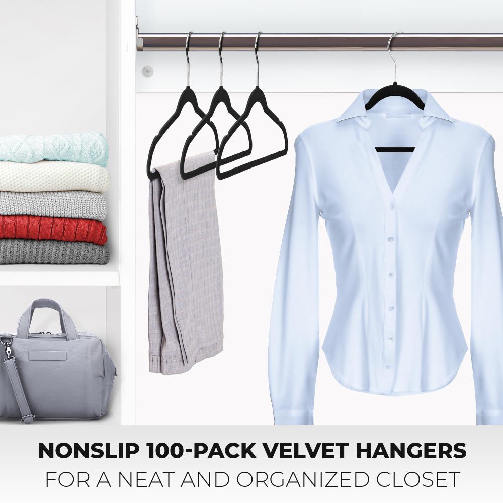OSTO 100-Pack Velvet Non-slip Grip Clothing Hanger (Black) at