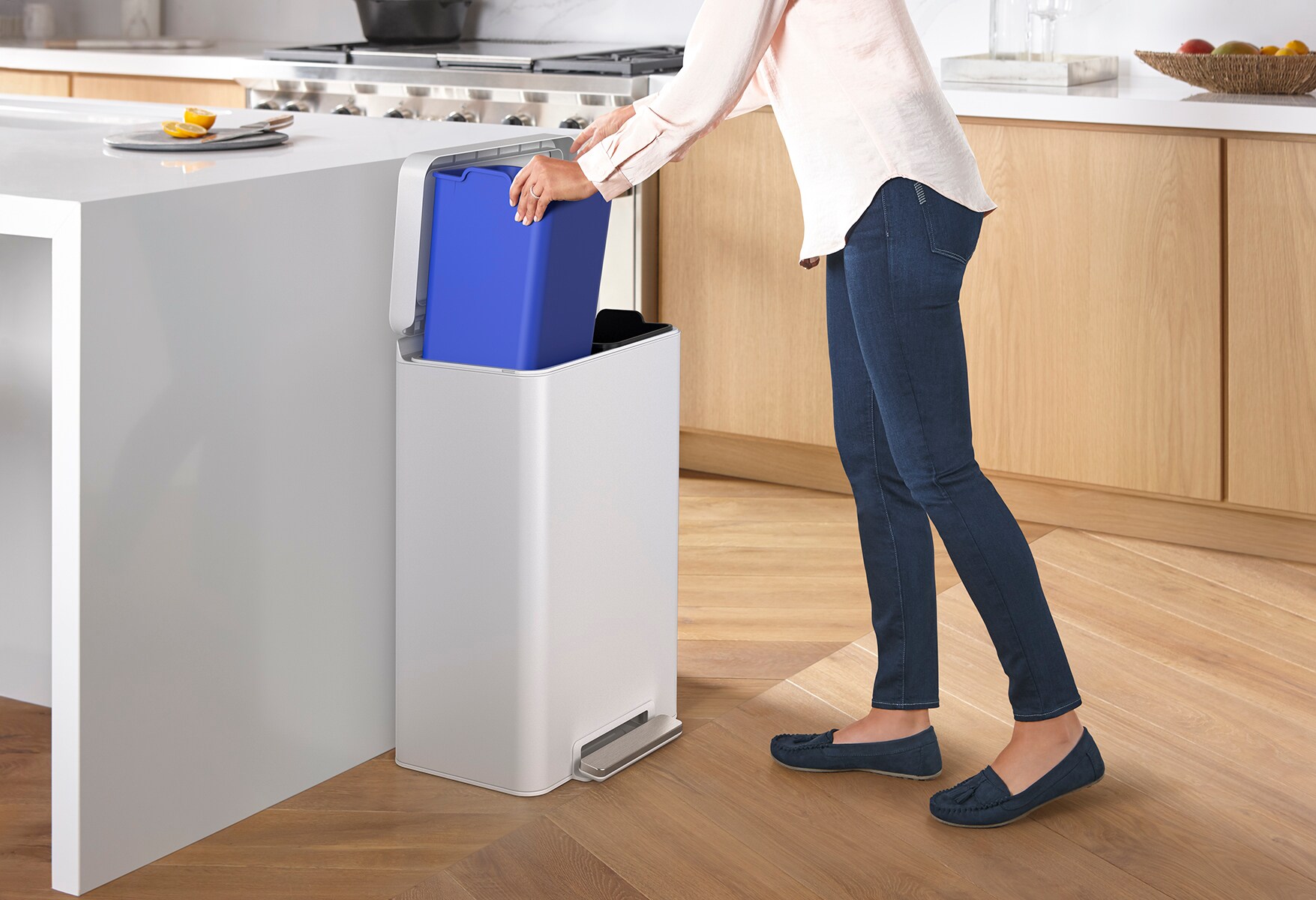 KOHLER Stainless and White Stainless Steel Wastebasket at Lowes.com