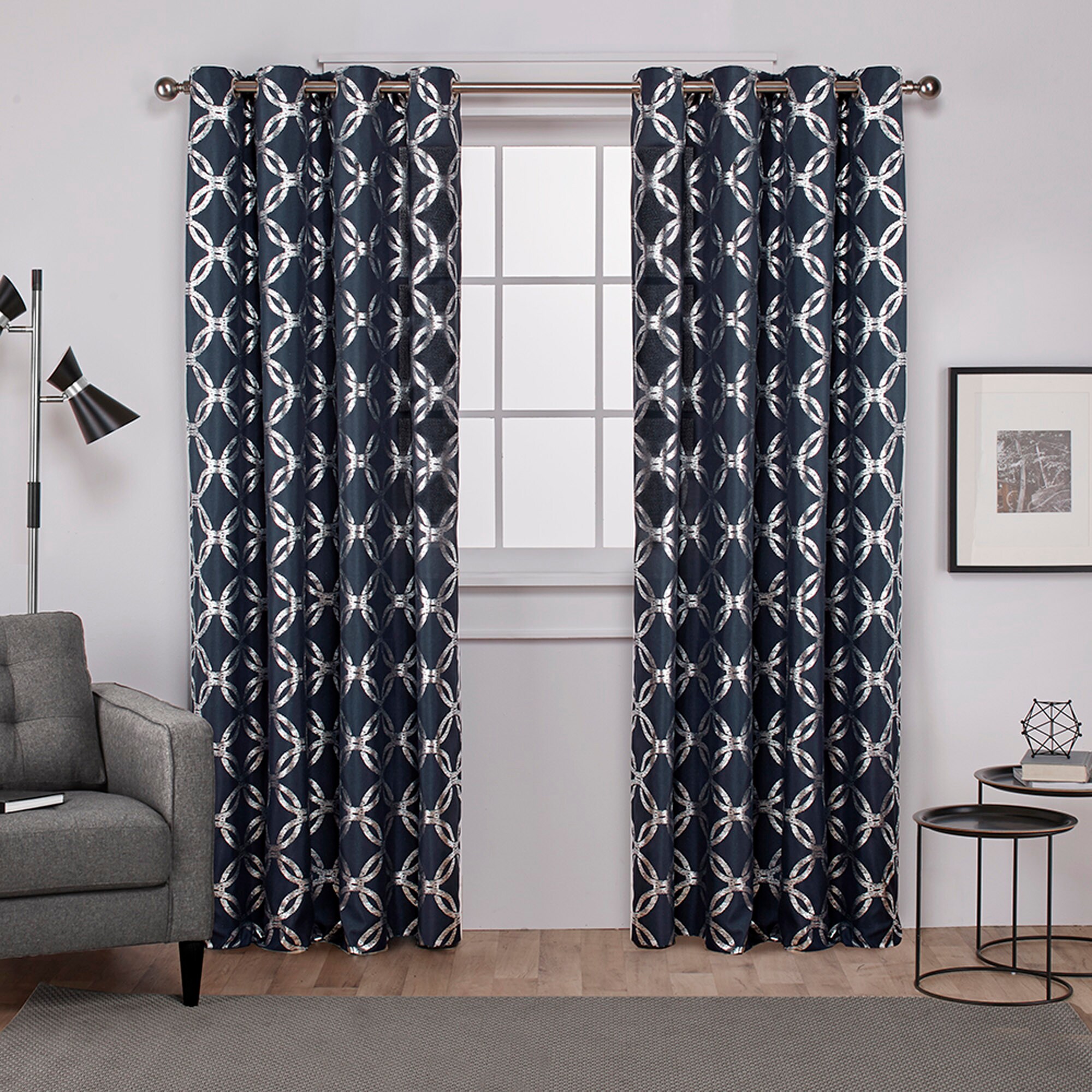Exclusive Home EH8182-02 2-108G 108-Inches Indigo Geometric Light filtering Grommet Curtain panel pair