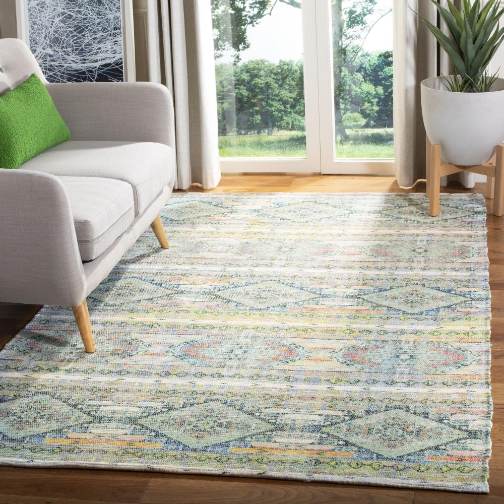 Handmade Blue Wool and Cotton Flat Woven Rectangular Rug