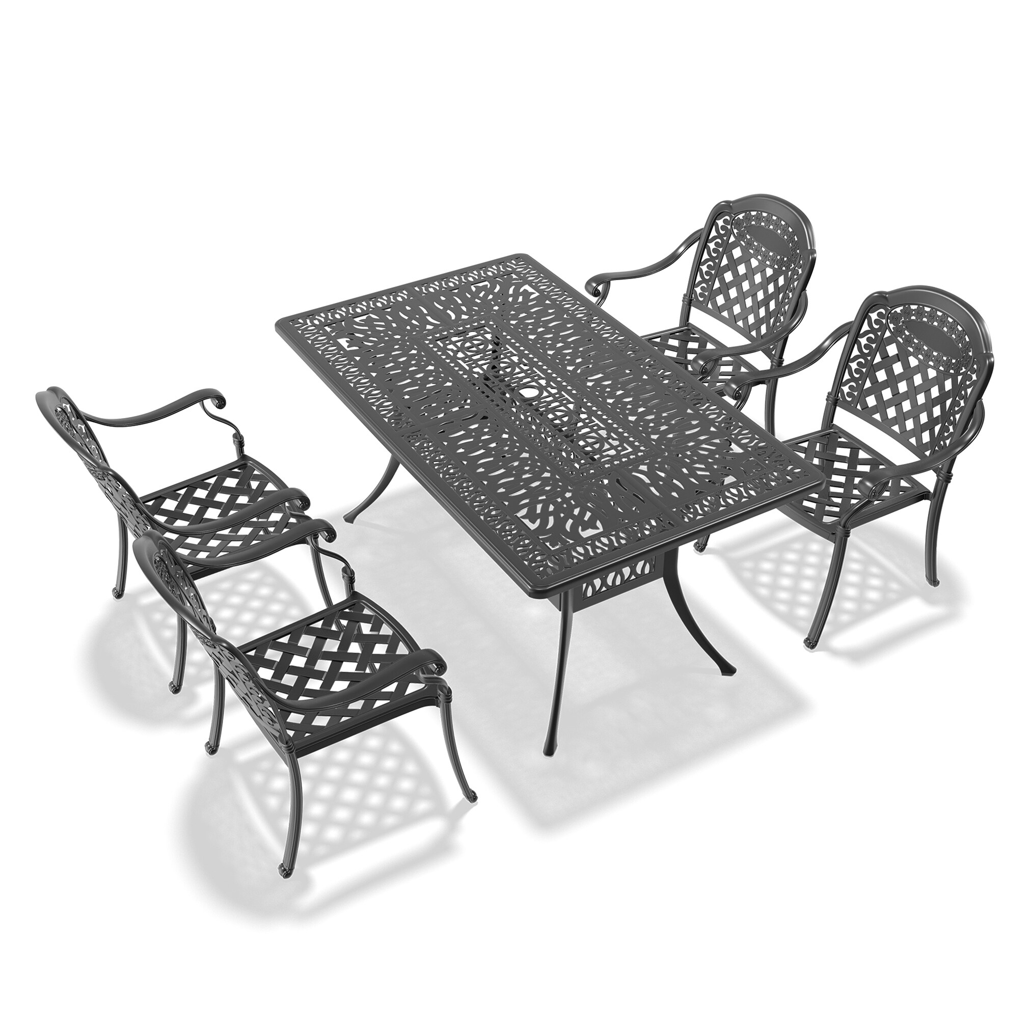 Kahomvis NICE-QP1092-087 5 -Piece Black Patio Dining Set Aluminum Rectangle Table with 4 Multiple colors/finishes Cushions Stationary Chairs