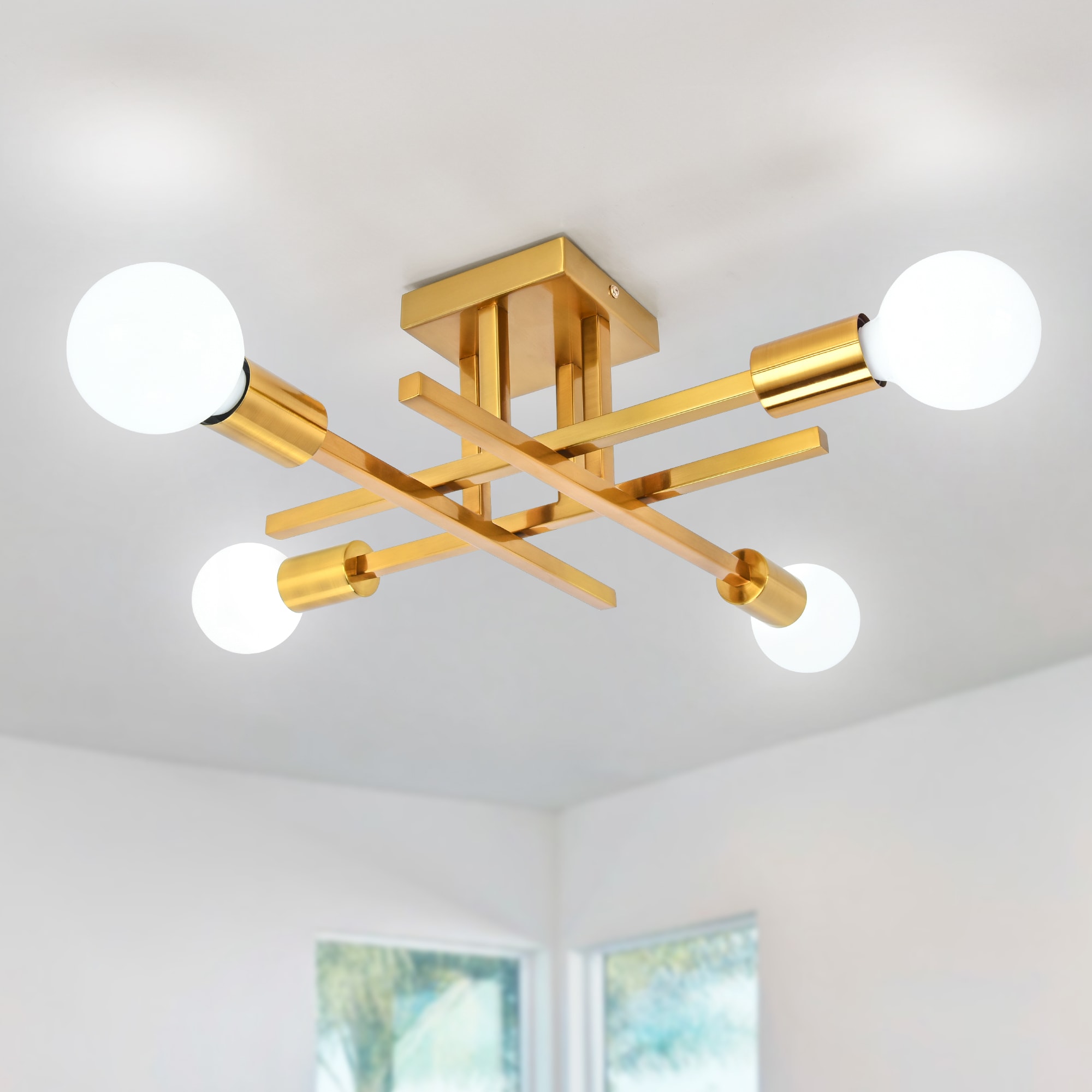 HLJYNJM - 18.11 Inch Modern Sputnik Semi Flush Mount Ceiling Light Industrial Kitchen Bedroom Lig...