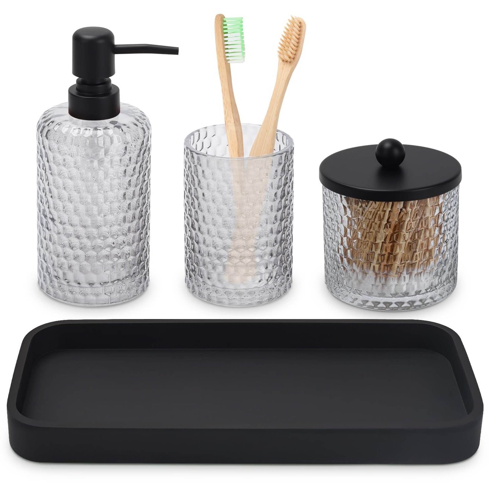 Wudkey  4 Pcs Clear Glass Bathroom Accessories Set-Lotion Soap Dispenser