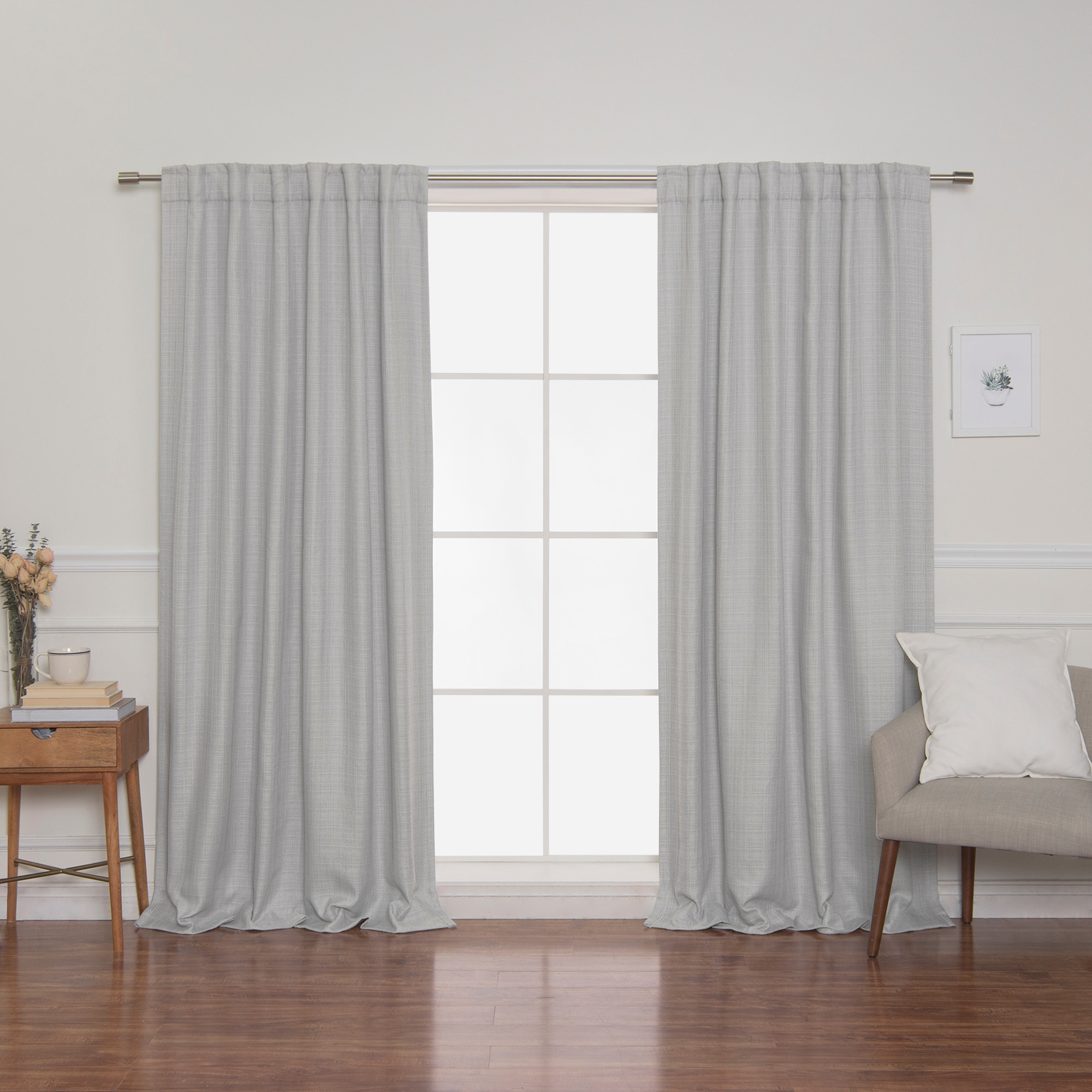 Best Home Fashion JC-08-BAK-84-LT.GR 84-Inches Light Grey Blackout Thermal lined Back tab Curtain panel pair