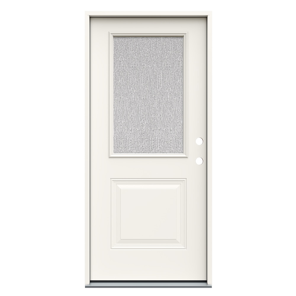 JELD-WEN JWPRO239200219 Rain 36-in x 80-in x 4-9/16-in Steel Half lite Left-hand inswing Primed Prehung Front Door Insulating core