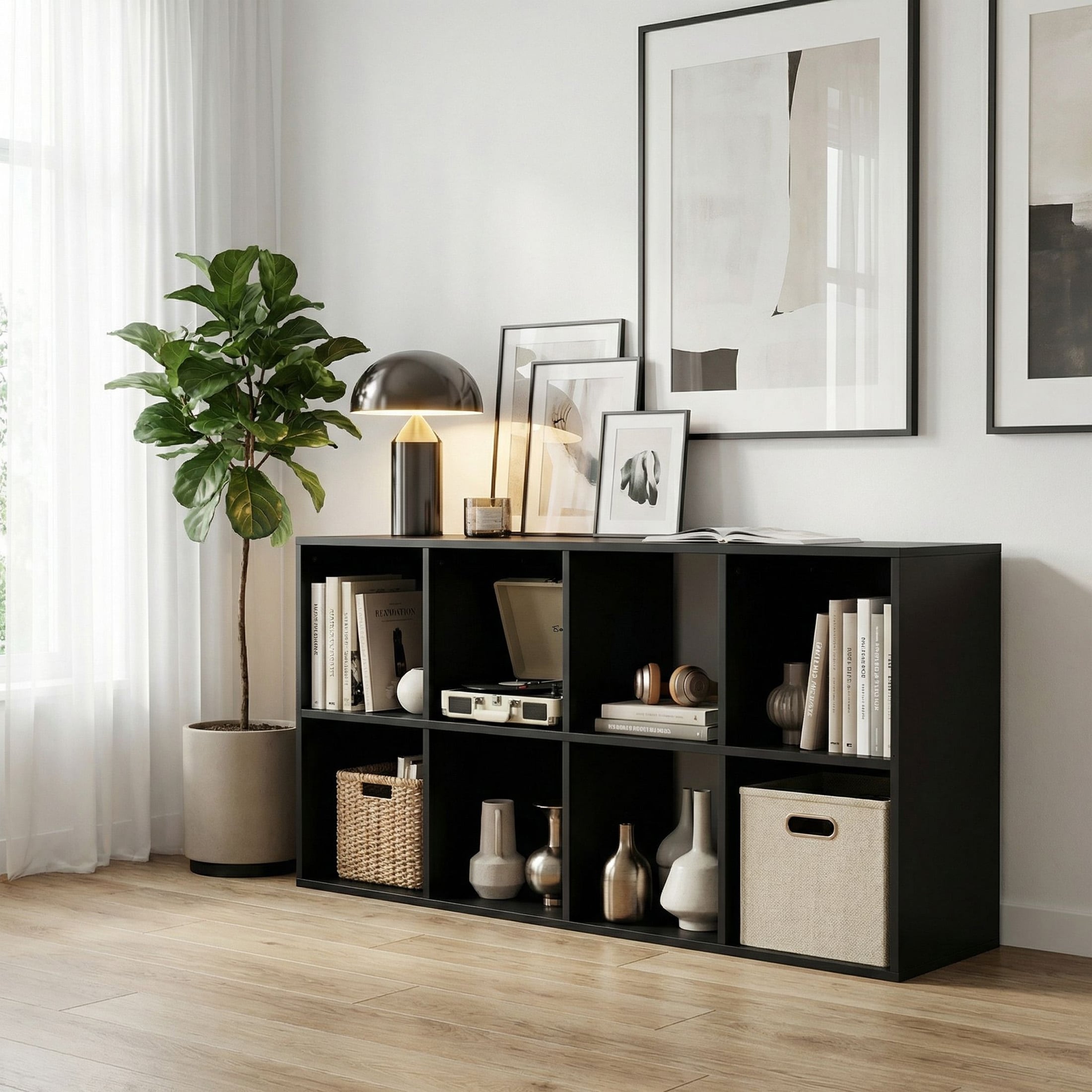 Sweetcrispy 24-in H x 41.7-in W x 11.6-in D Black Stackable Wood