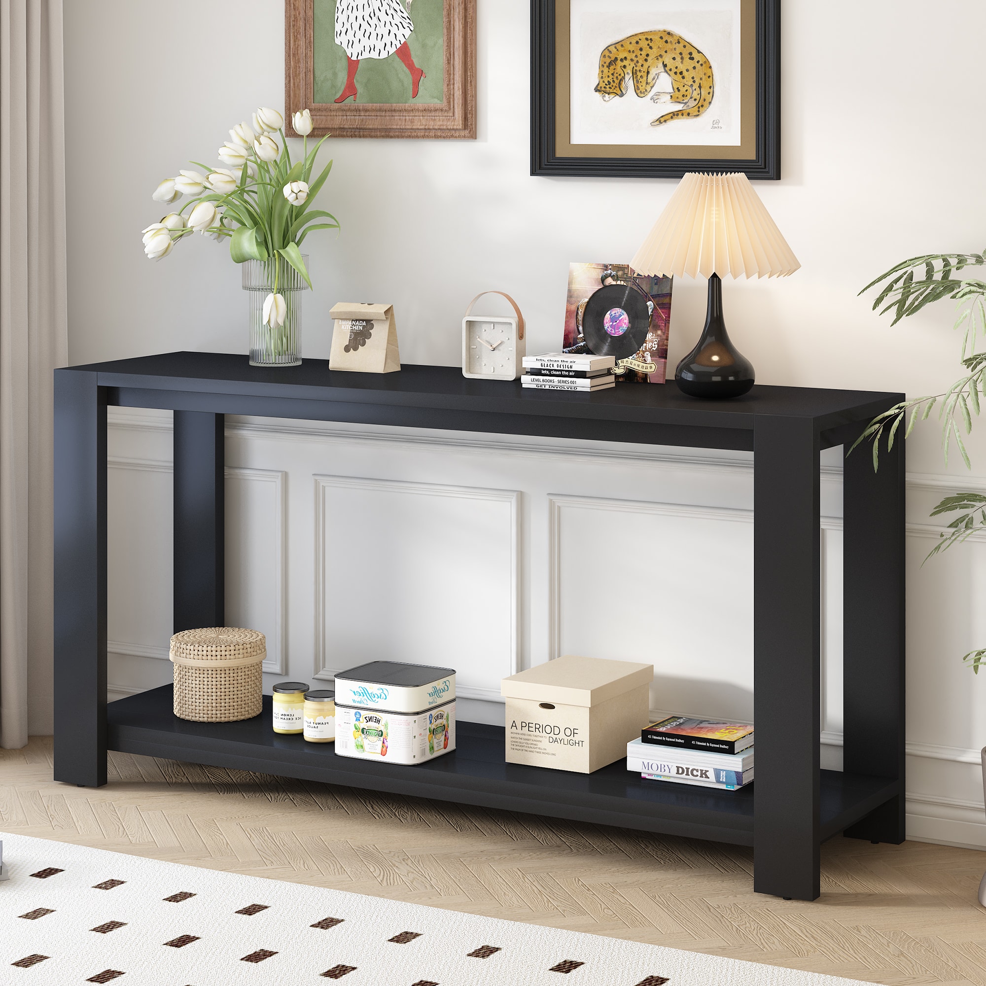 ModernLuxe N711P173084B Distinctive Features of a Minimalist Console Table with Bottom Shelf and Four Legs Suitable for Entryway Hallway Living Room Foyer Corridor