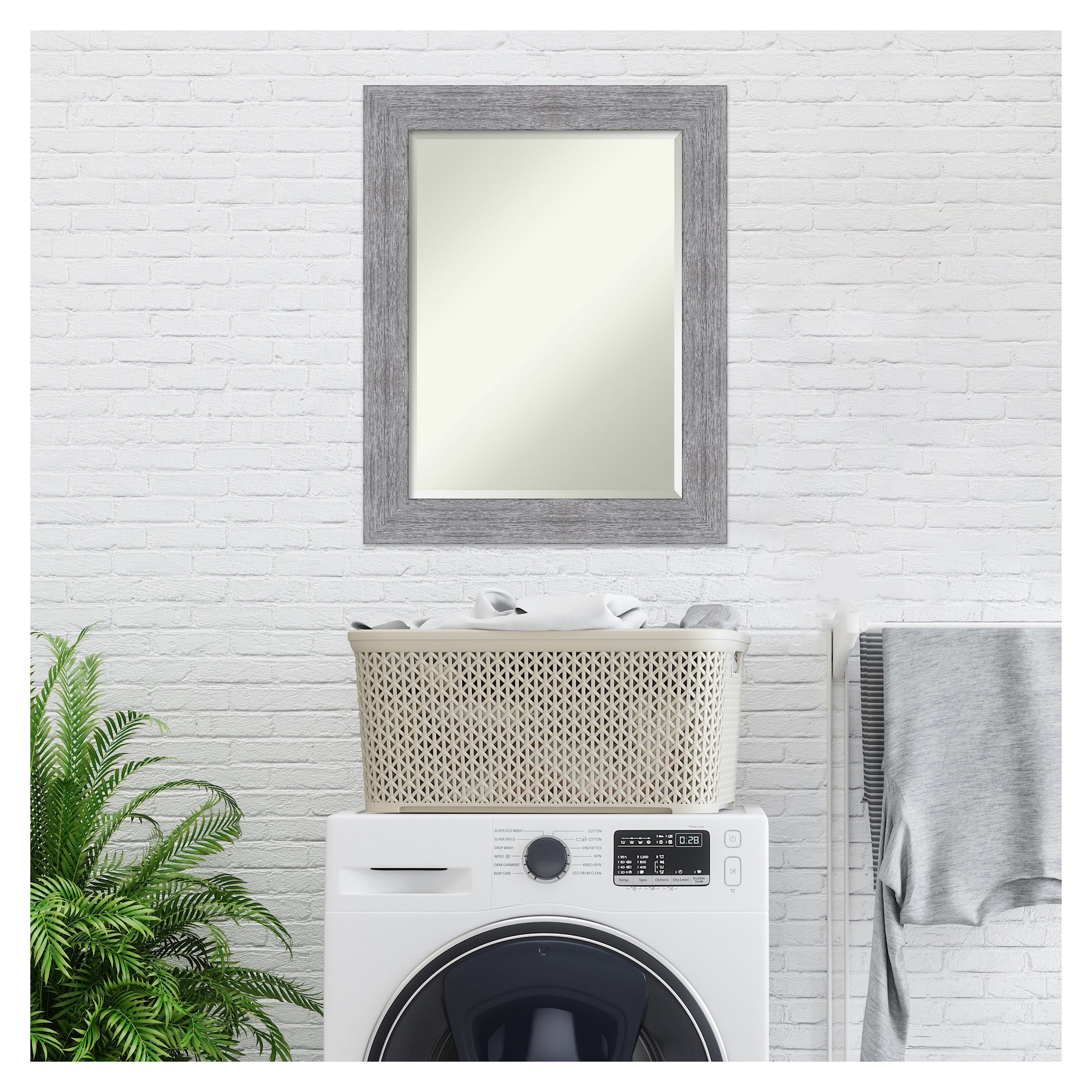 Gray Bark Rustic Rectangular Wall Mirror with Beveled Glass