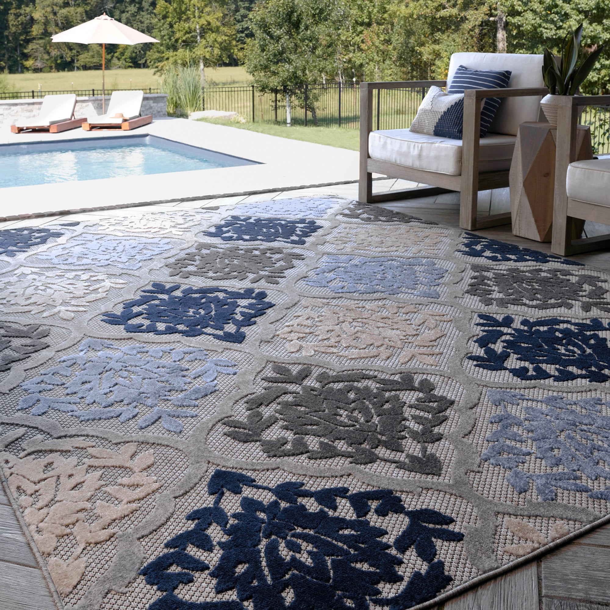 Tayse OAS1207 9X12 Oasis 9 x 12 (ft) Flatweave Polypropylene Blue Rectangular Indoor/Outdoor Area rug